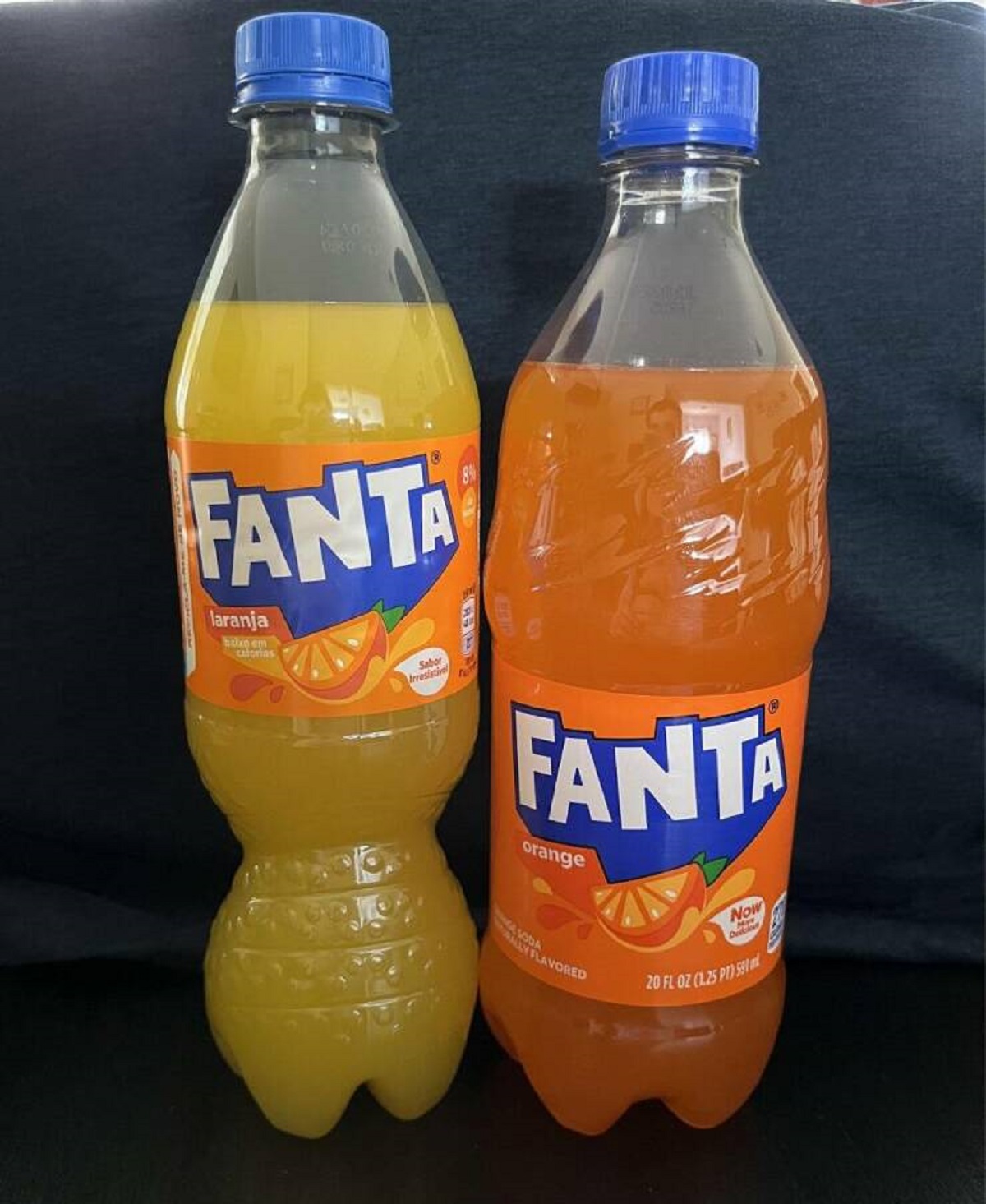 "Orange Fanta side by side Europe/Portugal left and the US right"