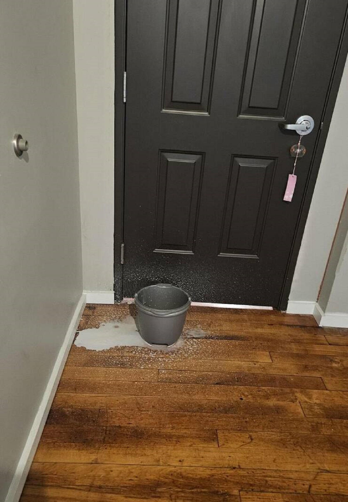 "My upstairs neighbor dropped a quart of milk and it's dripping into my apartment"