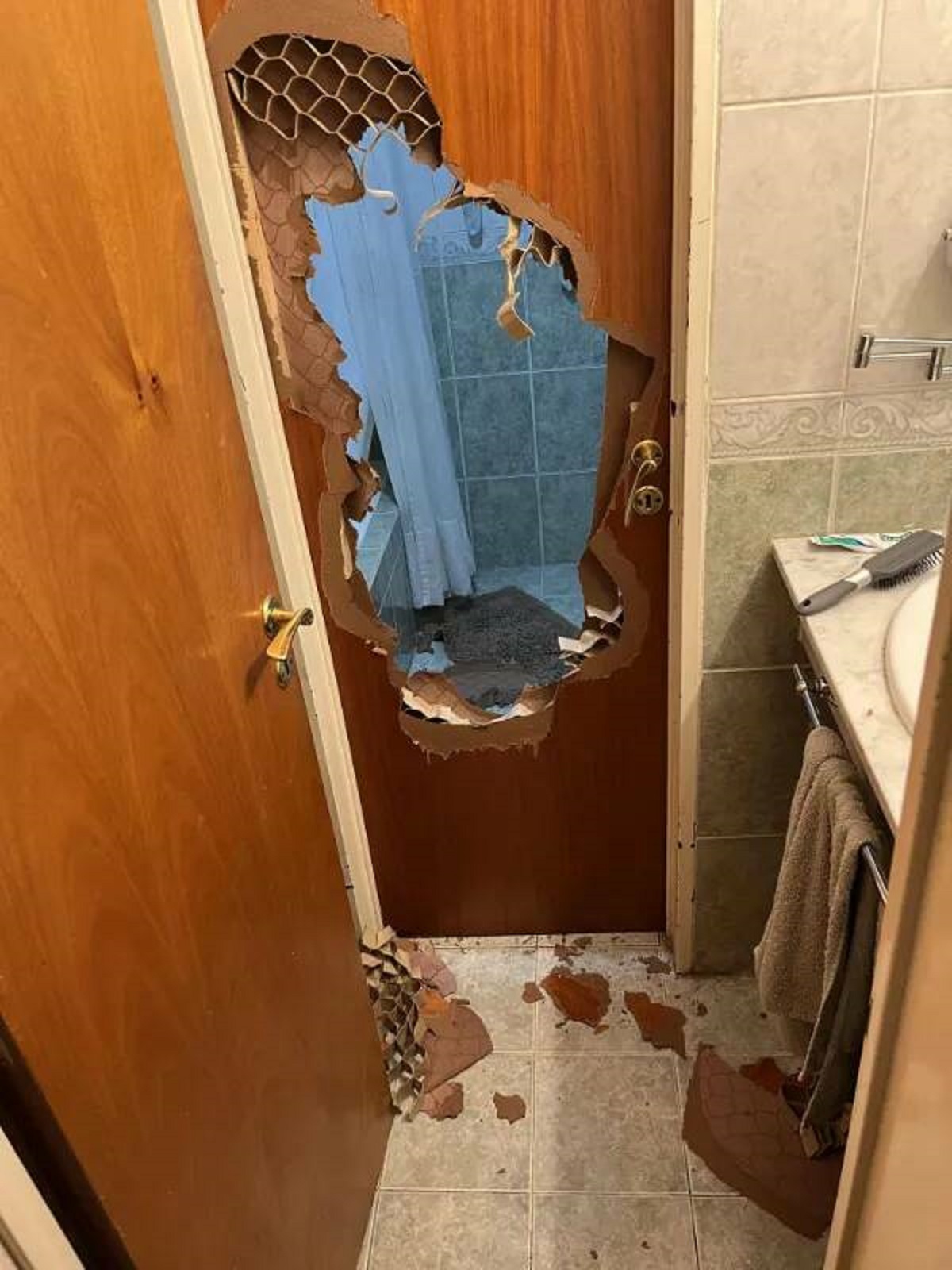 “I had to break through my bathroom door. The lock failed and wouldn’t open and I was home alone for at least two days and didn’t have the phone with me so I had to break through.”