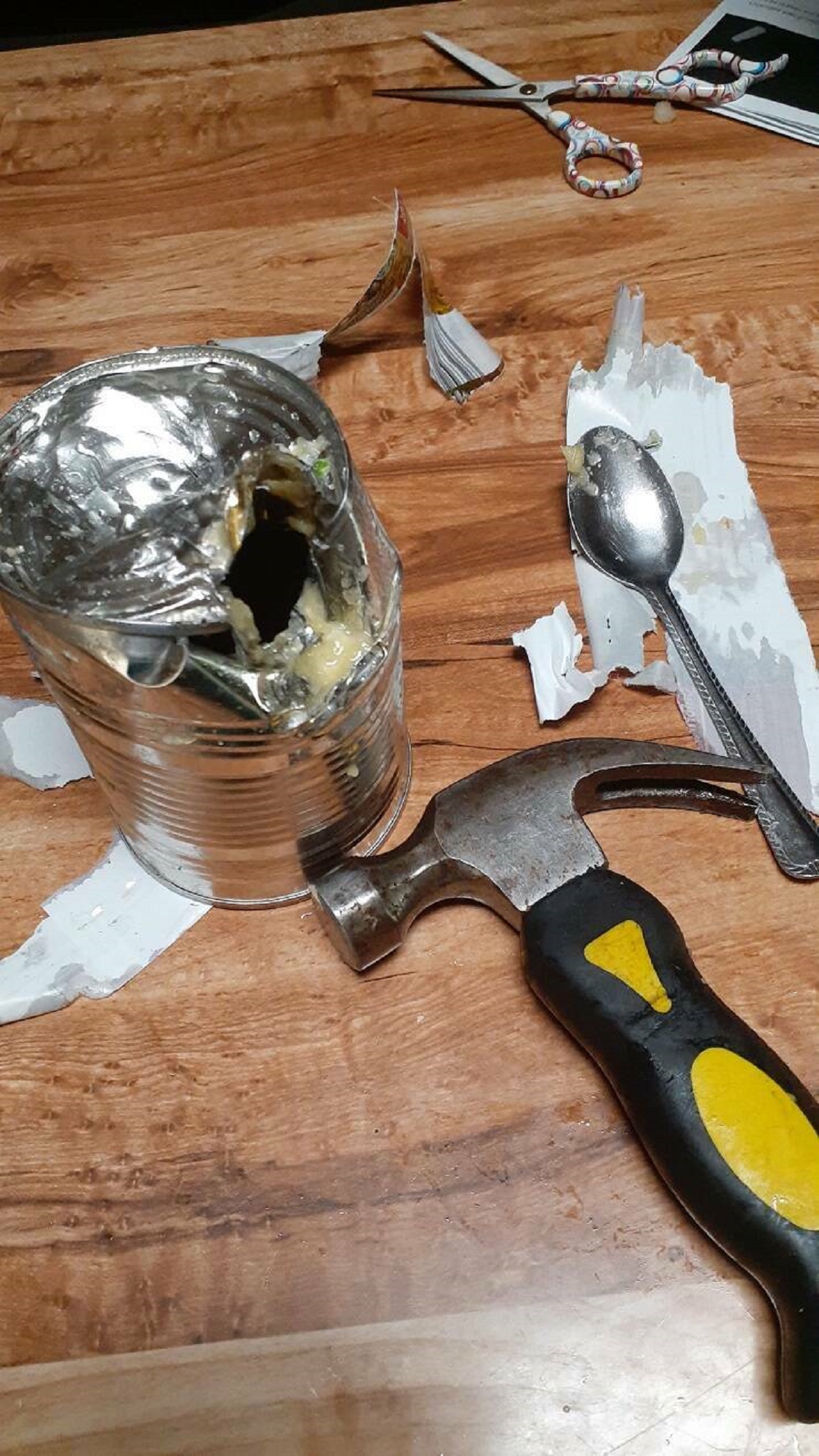 "Couldn't find the can opener."