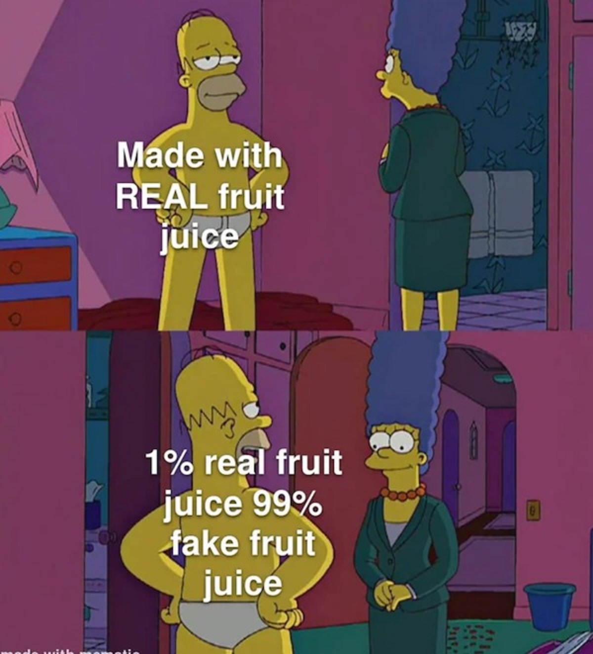 big boobs problem meme - 0 Made with Real fruit juice 1% real fruit juice 99% fake fruit juice