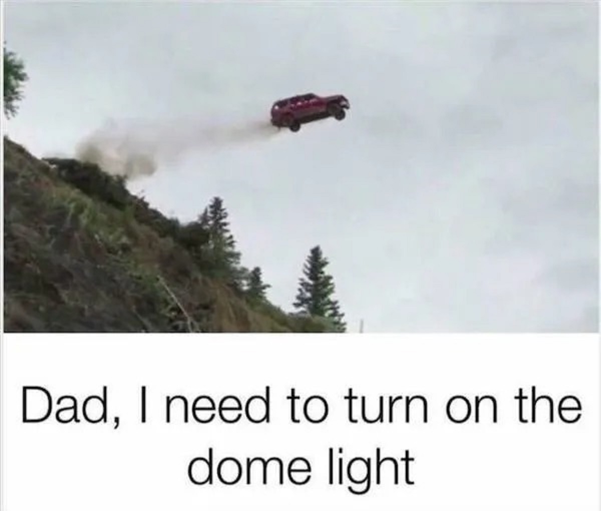 photo caption - Dad, I need to turn on the dome light