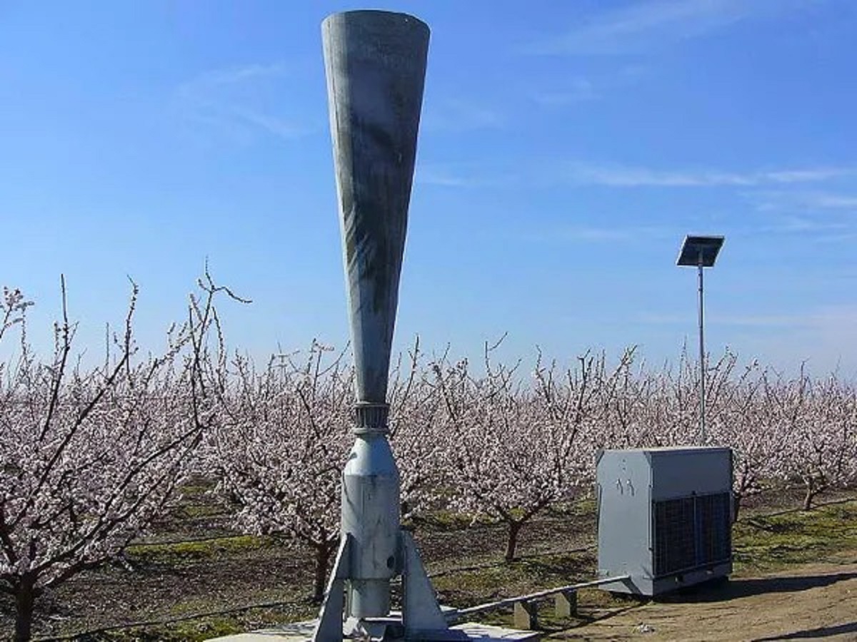 A hail cannon, which uses shockwaves to disrupt the formation of hailstones and protect crops.
