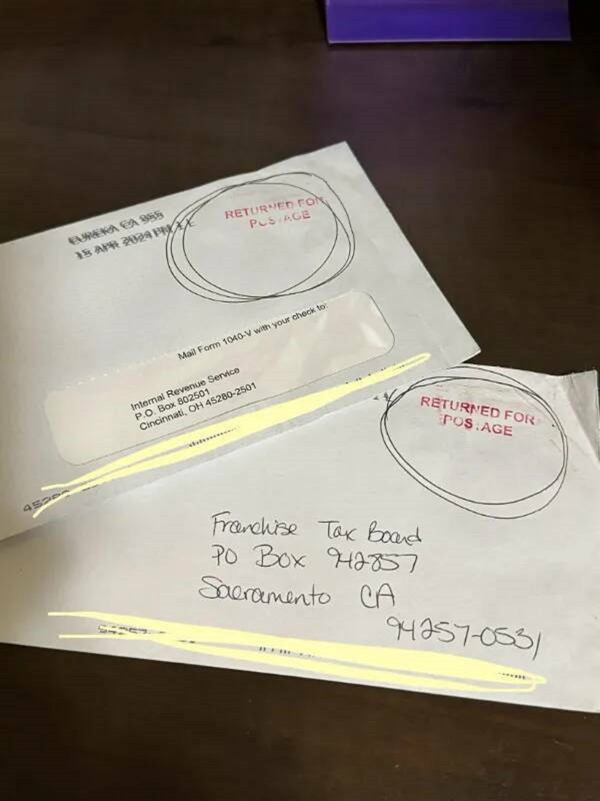 “Had to mail my taxes in this year, and sent them the day I left town. Came home to this.”