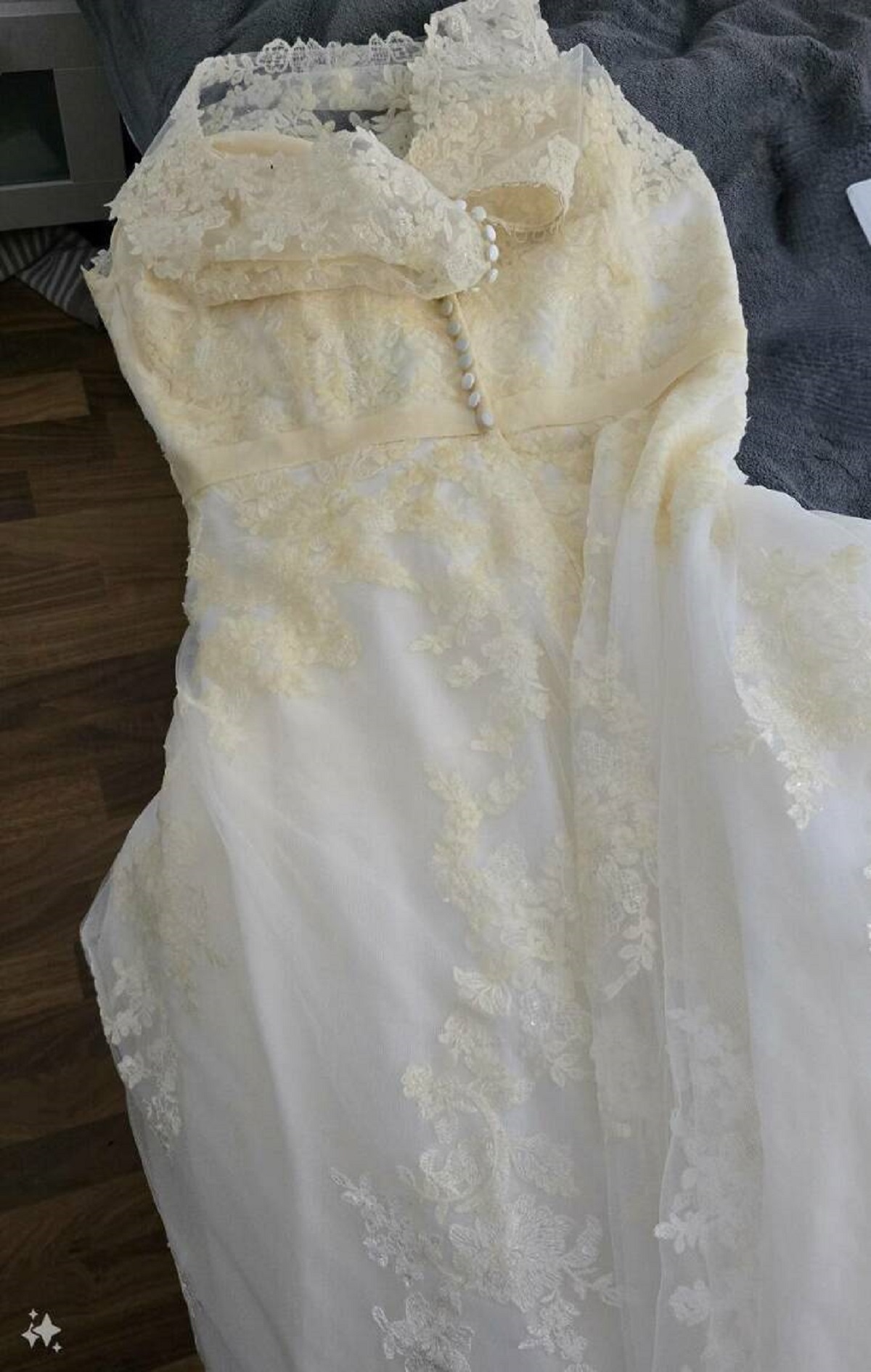 "Motor oil stain on wedding dress. 2 weeks pre wedding. Help?!"