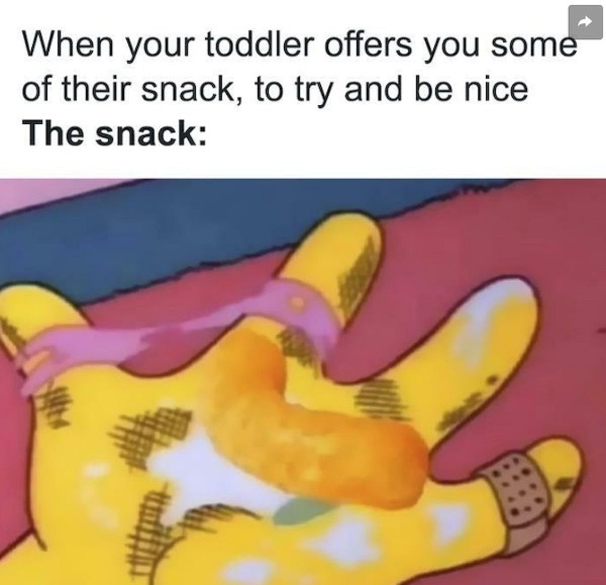cartoon - When your toddler offers you some of their snack, to try and be nice The snack