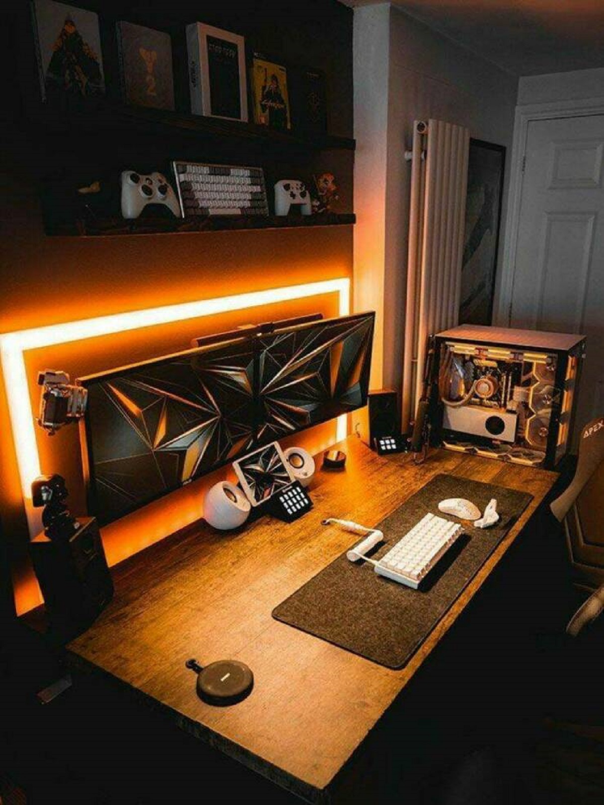 black and orange gaming setup