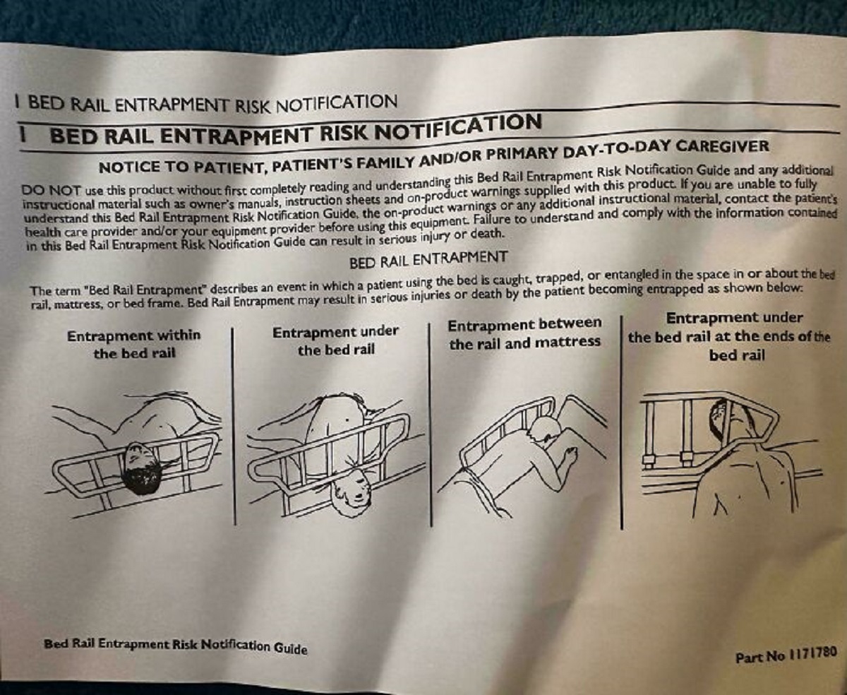 document - I Bed Rail Entrapment Risk Notification Bed Rail Entrapment Risk Notification Notice To Patient, Patient'S Family AndOr Primary DayToDay Caregiver Do Not use this product without first completely reading and understanding this Bed Rail Entrapme