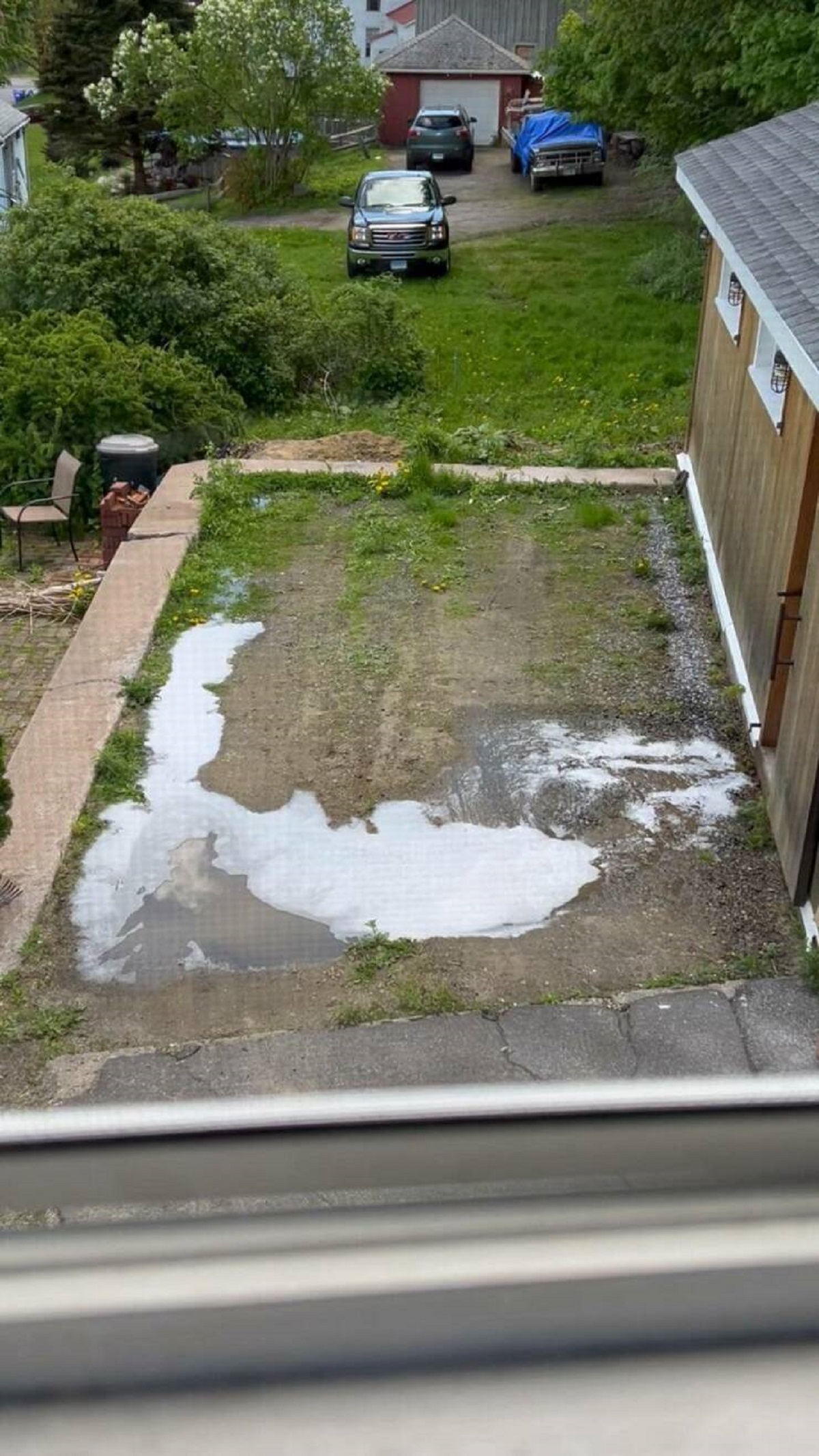 "My landlord decided to set up his washing machine in the garage. That spot is our assigned parking space."