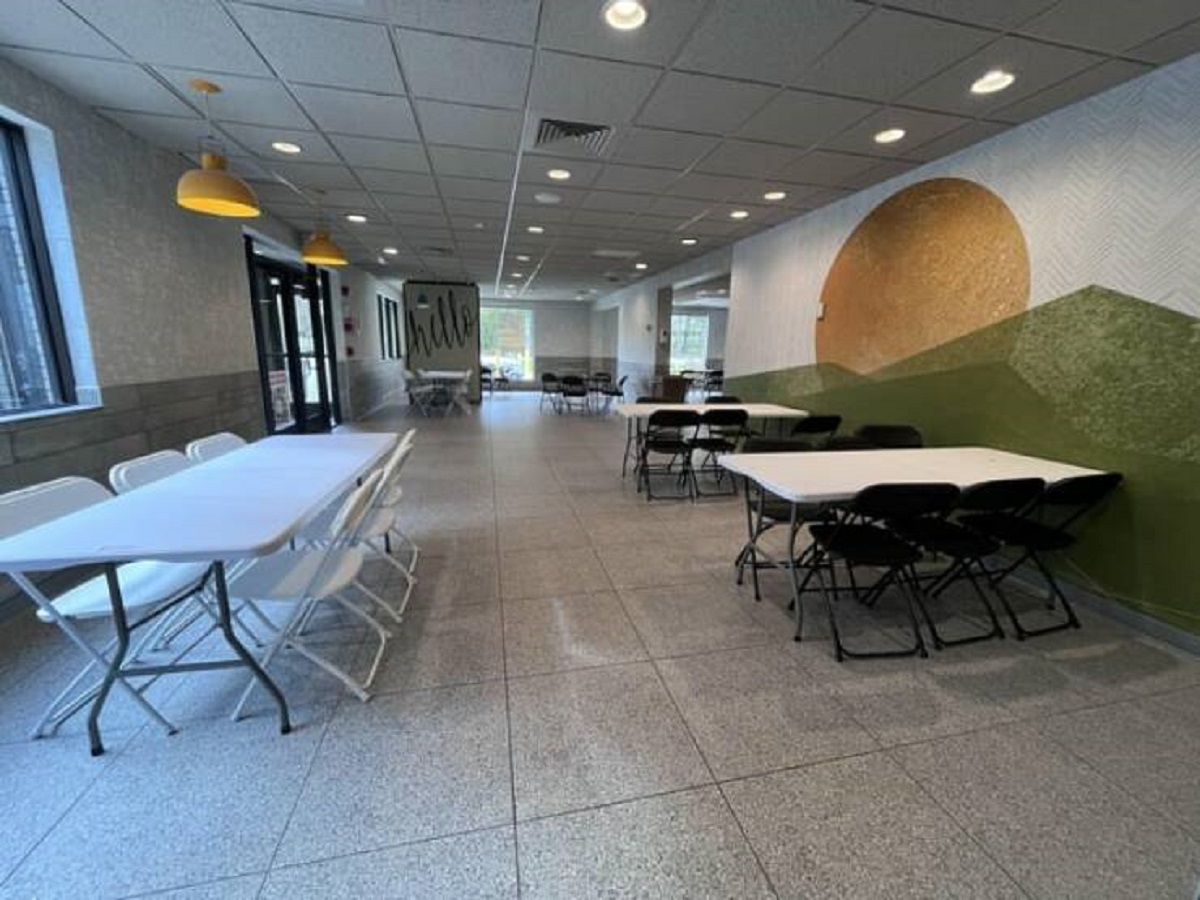 "This McDonald’s flooded. They reopened the lobby with plastic furniture."