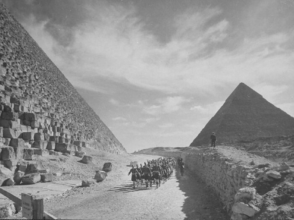 British Troops March Past The Great Pyramids In Egypt, 1940
