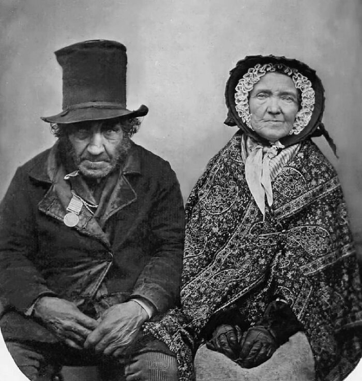 This Is A Photo Of A British Veteran Of The Napoleonic Wars Posing With His Wife. He Can Be Seen Wearing A Campaign Medal, Commemorating The Fact That He Served In Spain