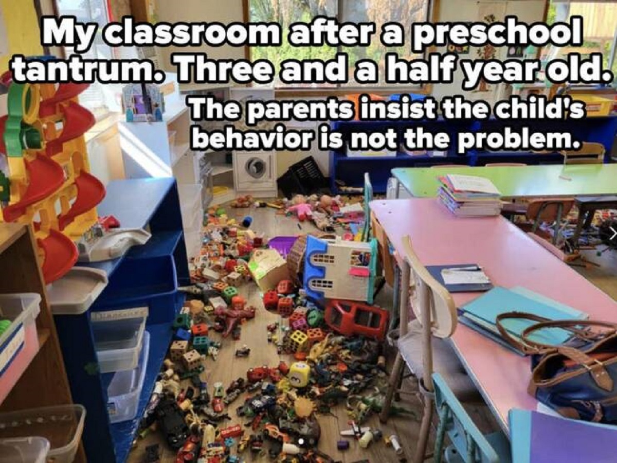 child destroying classroom - My classroom after a preschool tantrum. Three and a half year old. The parents insist the child's behavior is not the problem.