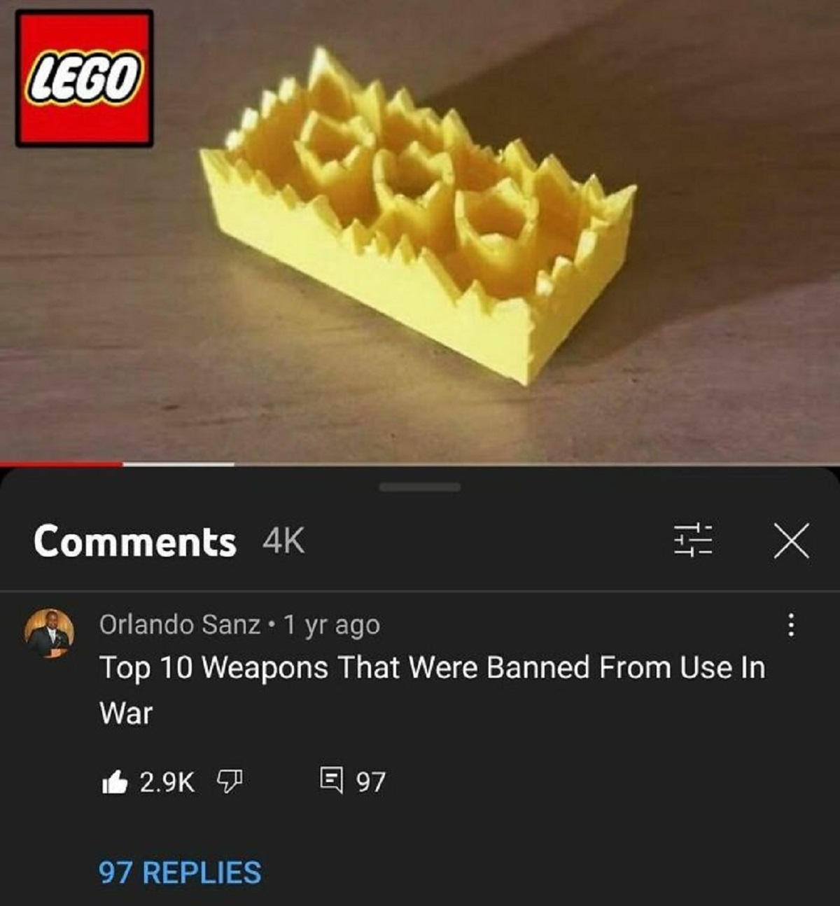 jagged lego brick - Lego 4K Orlando Sanz 1 yr ago Top 10 Weapons That Were Banned From Use In War E 97 97 Replies