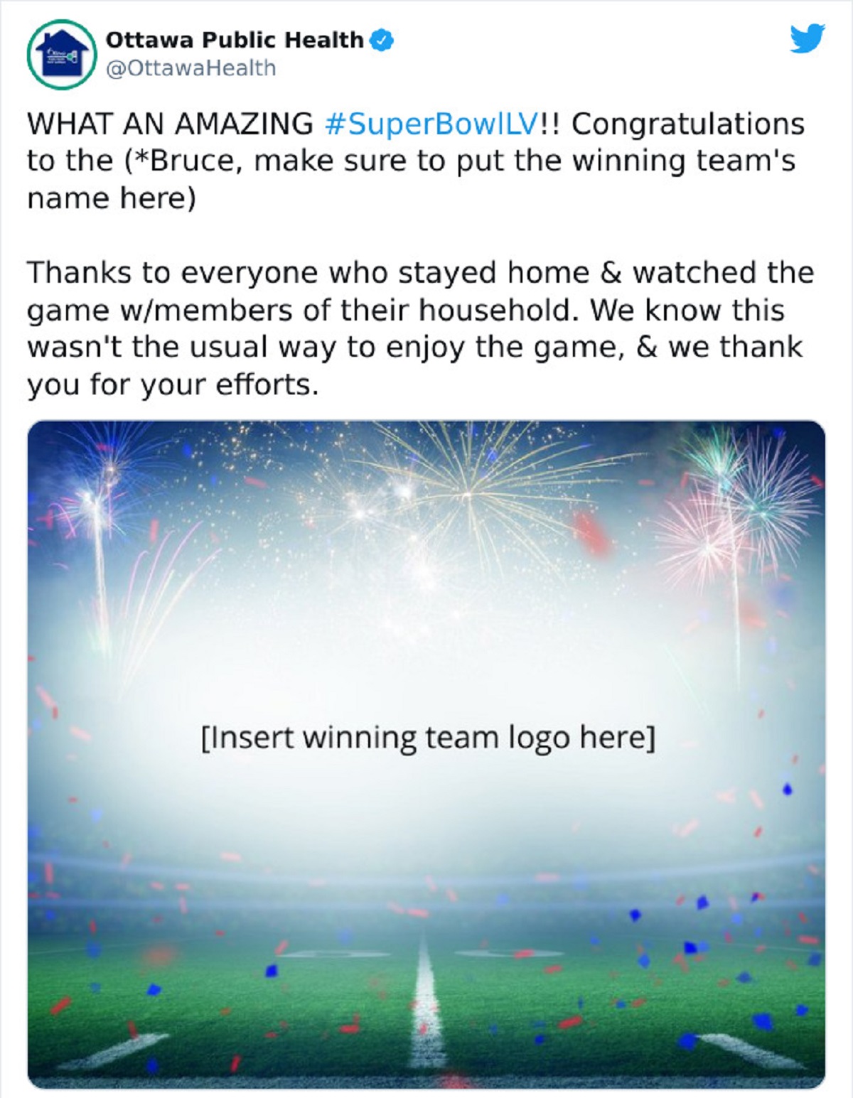 screenshot - Ottawa Public Health What An Amazing !! Congratulations to the Bruce, make sure to put the winning team's name here Thanks to everyone who stayed home & watched the game wmembers of their household. We know this wasn't the usual way to enjoy 