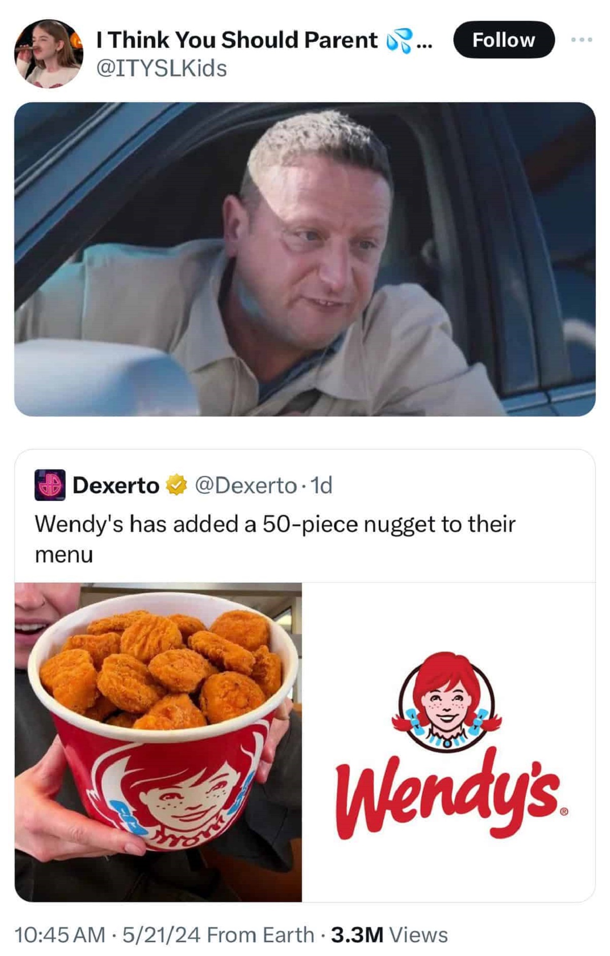 Wendy's - I Think You Should Parent 000 Dexerto 1d Wendy's has added a 50piece nugget to their menu Wendy's 52124 From Earth 3.3M Views .