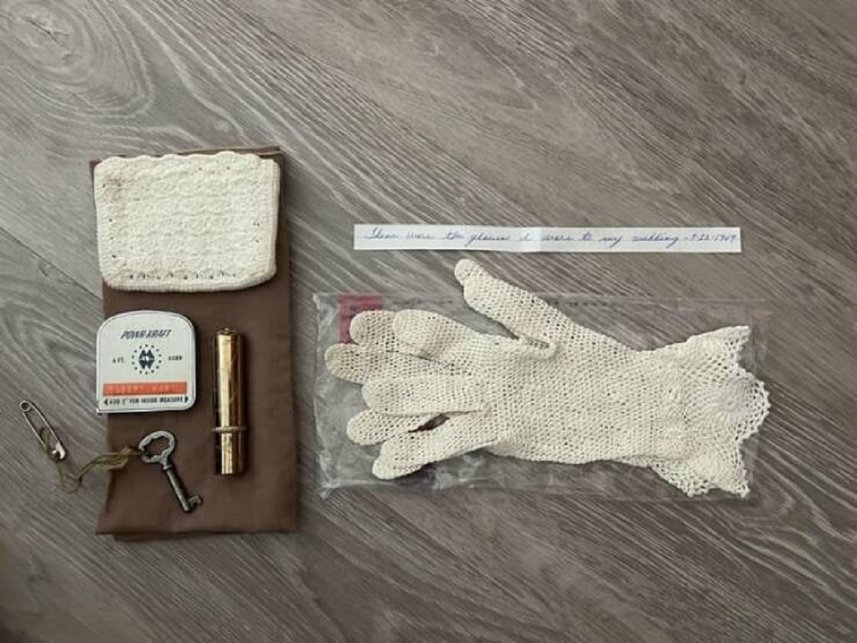 "Bought a dresser off marketplace and found some vintage goodies & “the gloves I wore to my wedding 7-22-1949”"