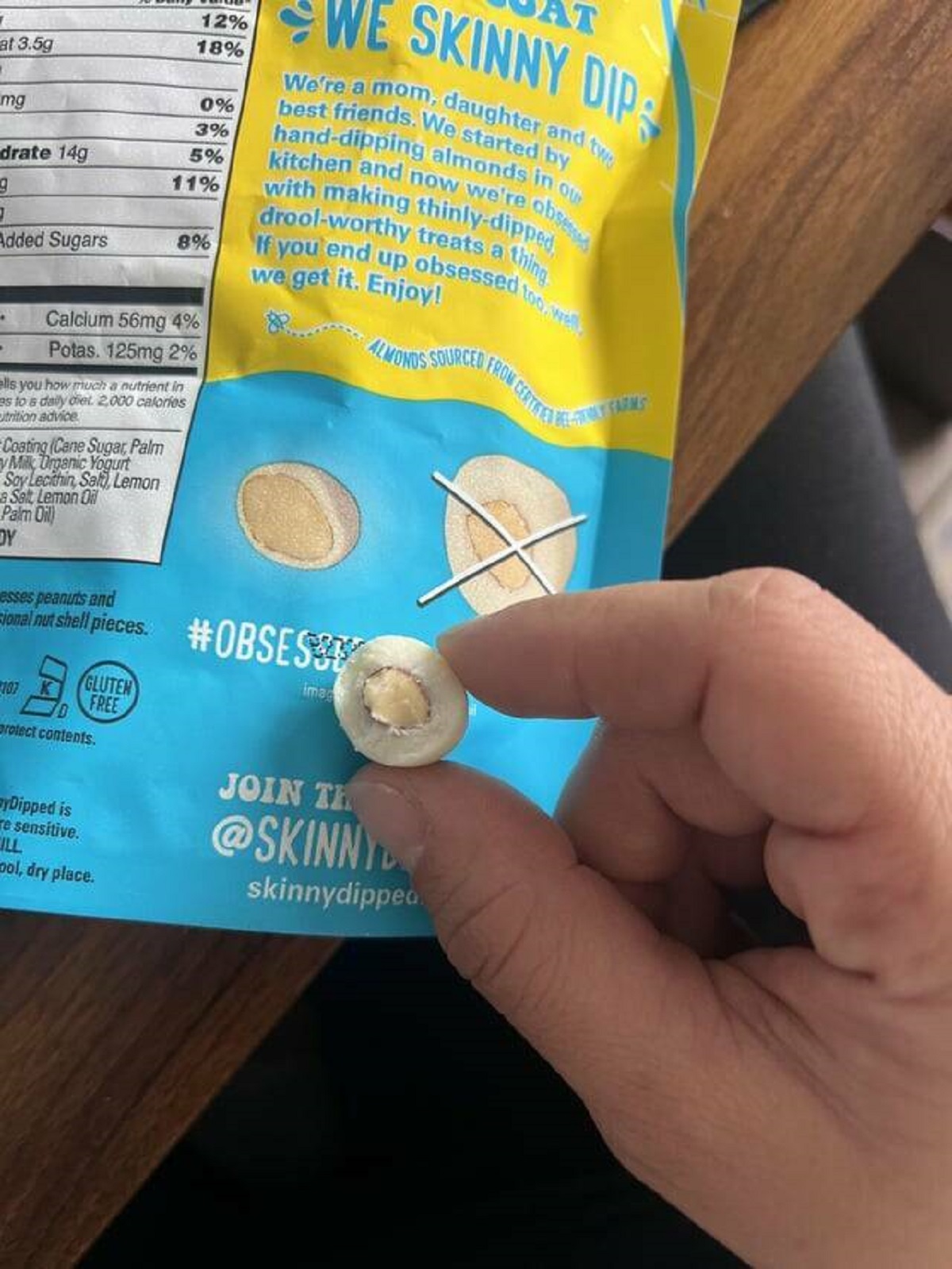 "My Skinny Dipped Almonds are regular dipped, according to the diagram on the bag"