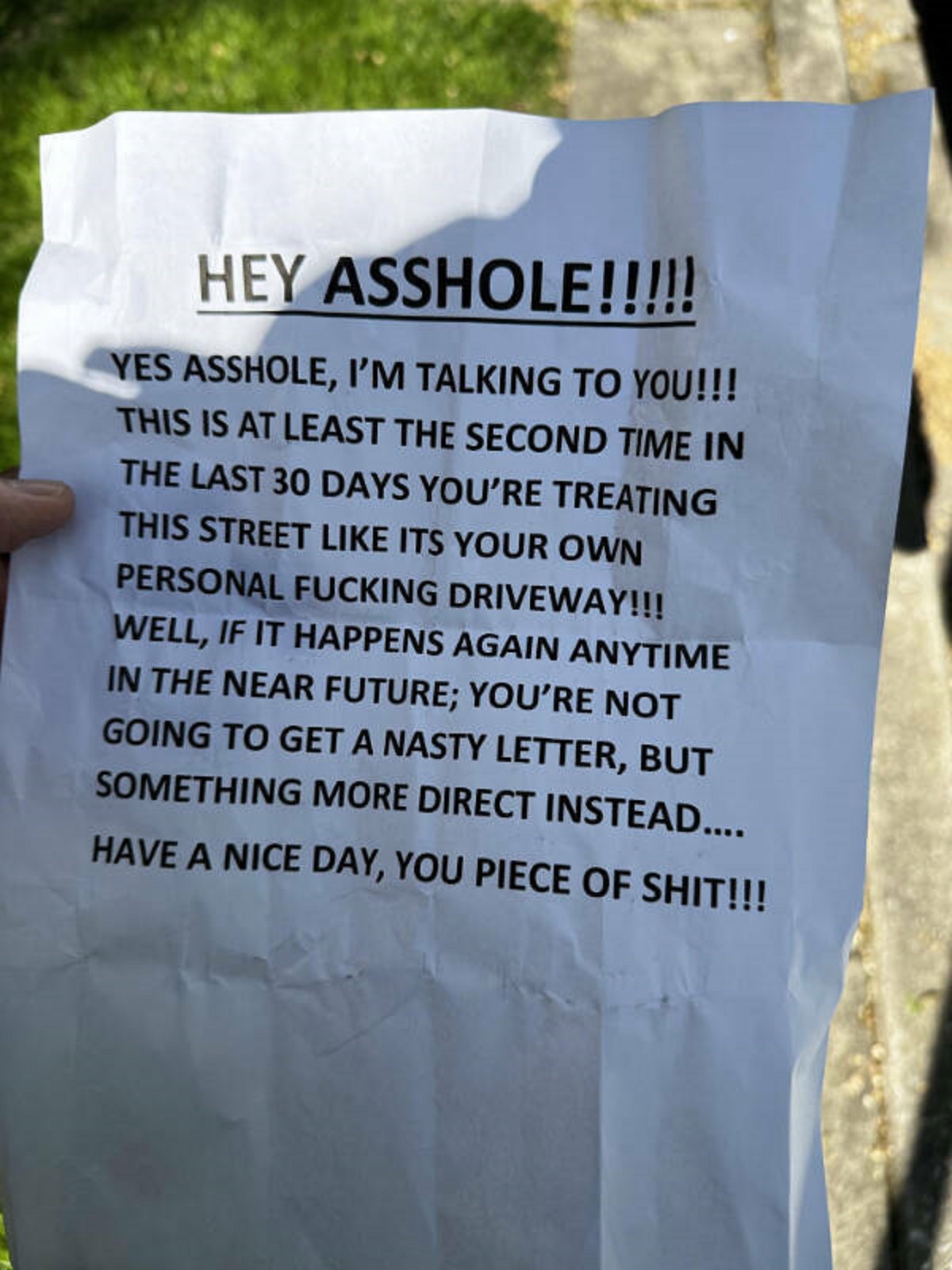 “Letter was placed on my car, on a public street in Chicago…”