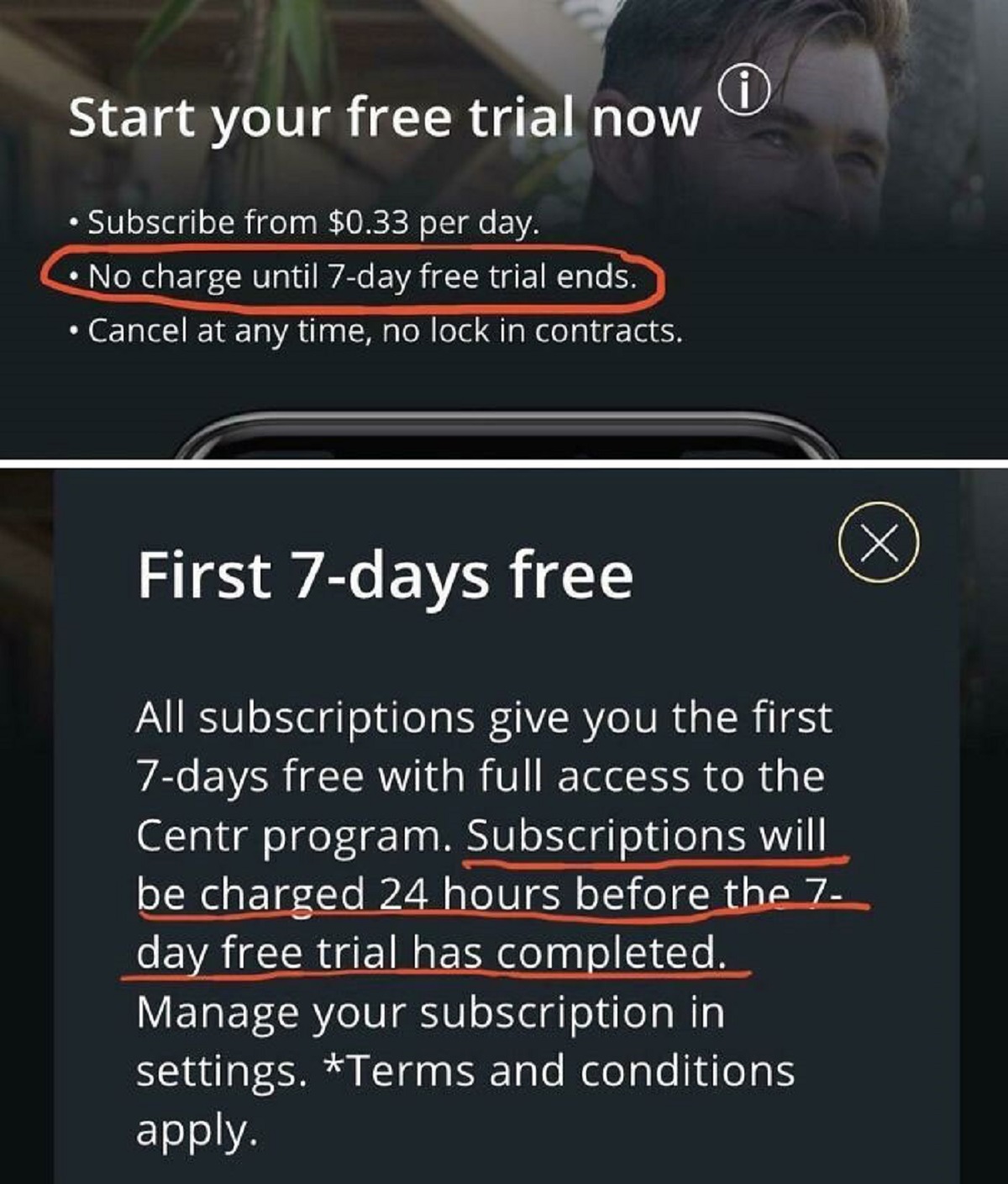Chris Hemsworth’s Centr App Was Charging People Who Signed Up For Their Free Trial. Looked Into The Fine Print And Found Out Why. I Love Ya Mate But C’mon