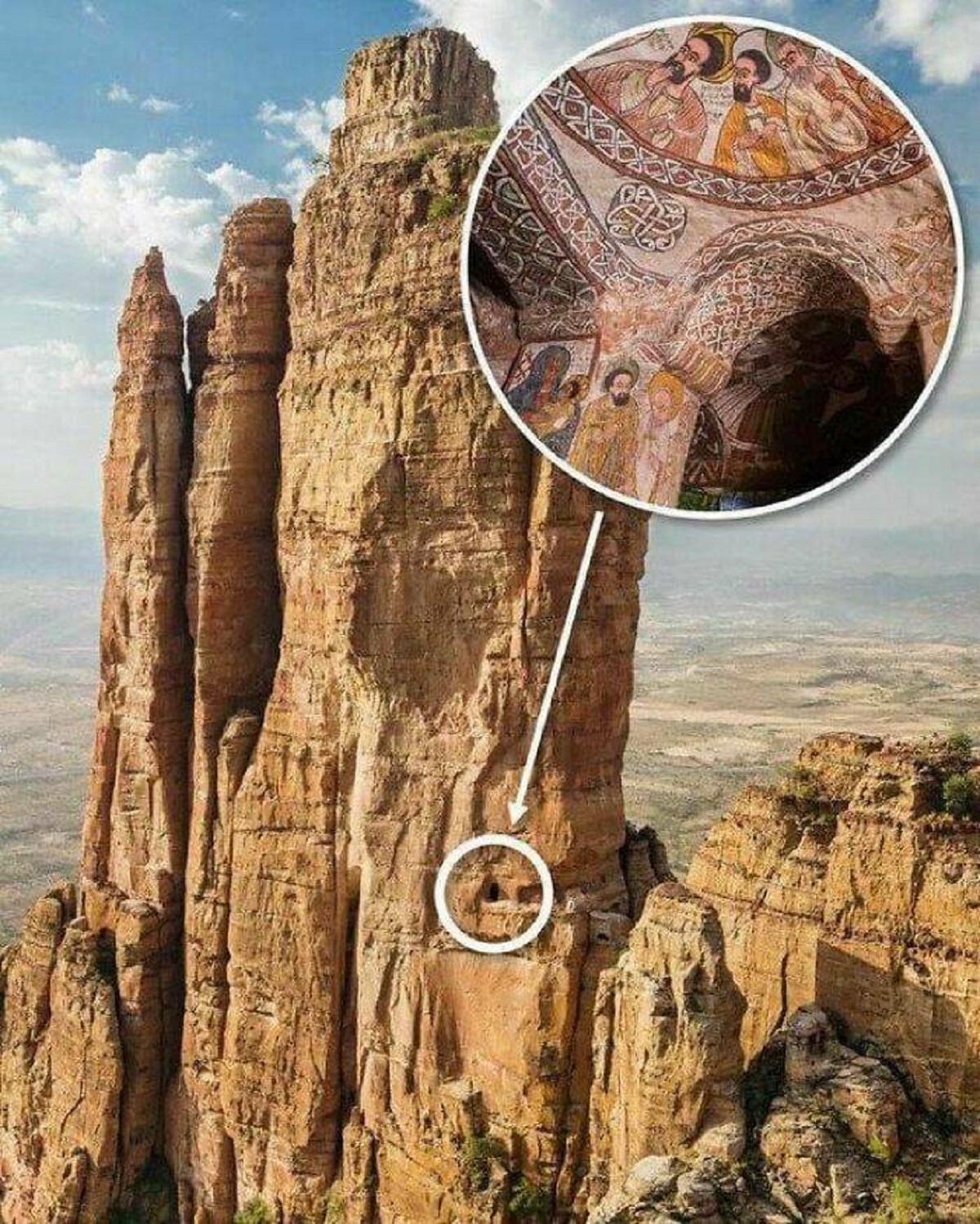 "Abuna Yem’ata Guh In Ethiopia. Situated At A Height Of 8,460 Ft, The Hewn Church Has To Be Climbed On Foot To Reach. It Is Notable For Its Architecture, Dome & Wall Paintings Dating Back To The 5th Century"