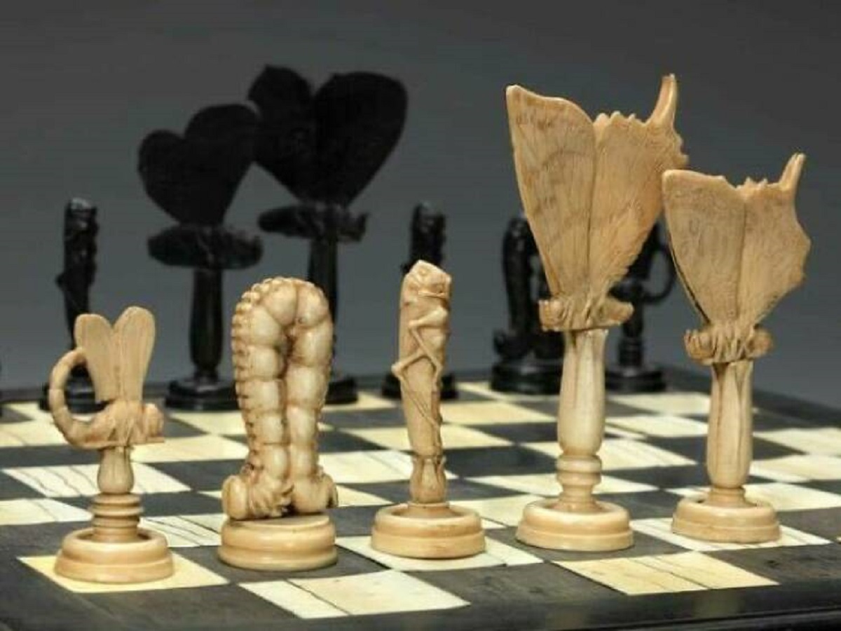 "Ivory And Ebony Chess Pieces Shaped Like Insects. Italy, 1790"