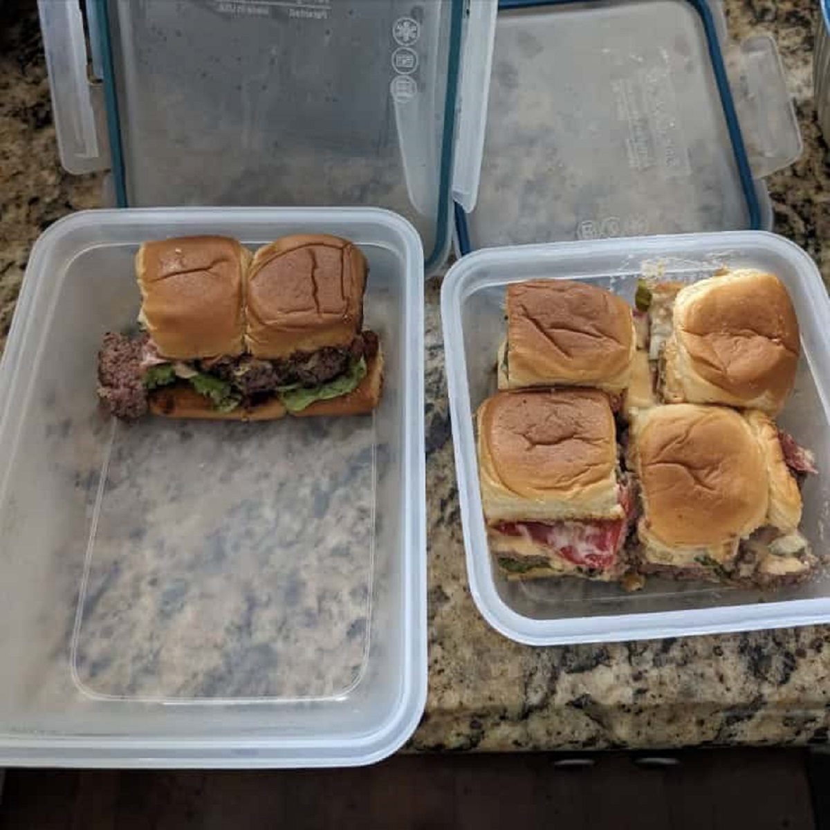 We had 6 sliders left over from dinner last night, and this is how my fiance stored the leftovers…