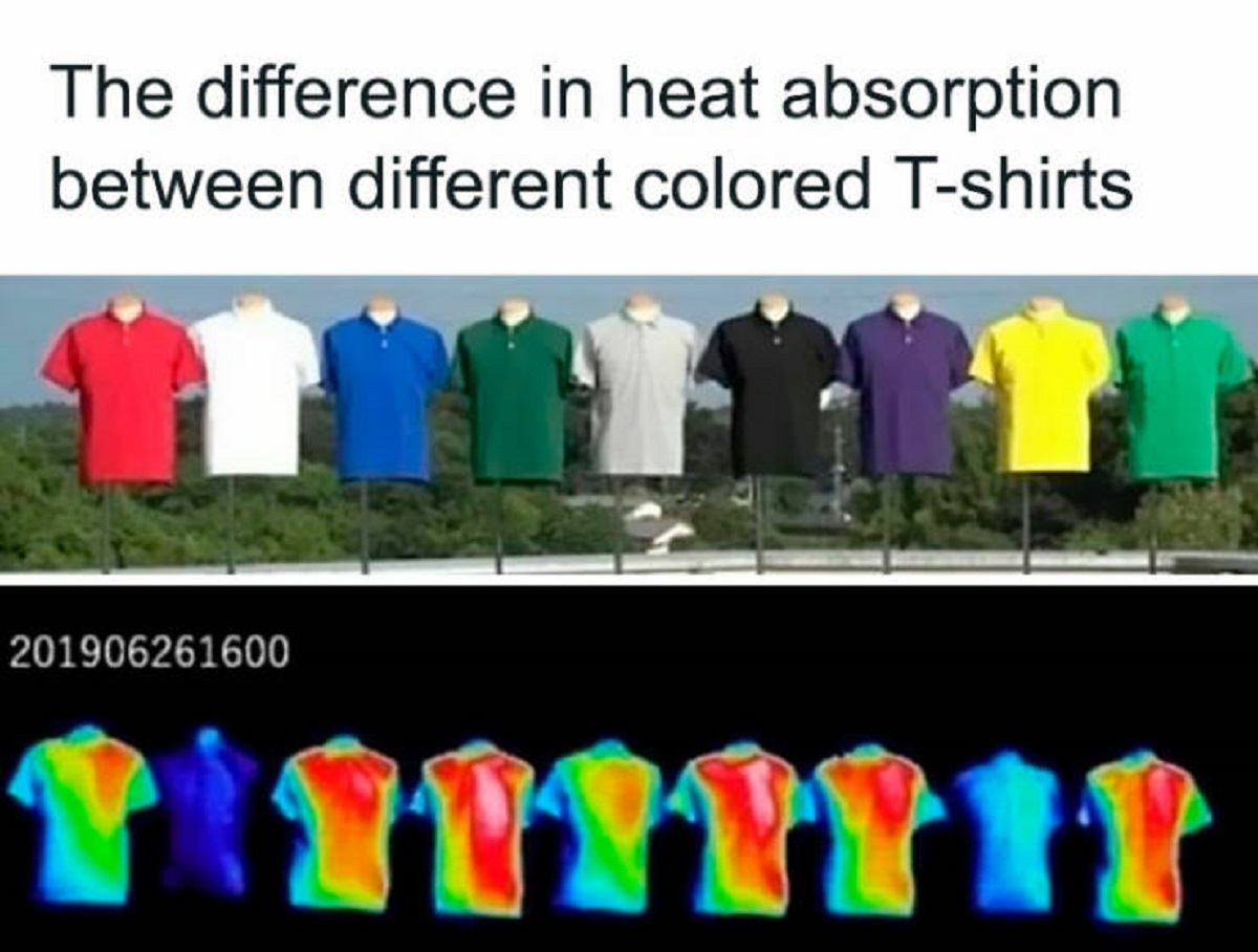 heat absorbing color - The difference in heat absorption between different colored Tshirts 201906261600 11111111