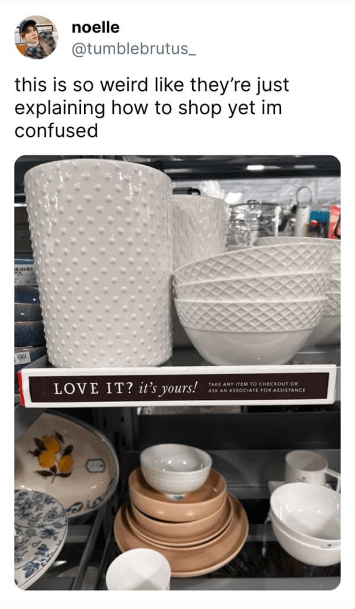 ceramic - noelle this is so weird they're just explaining how to shop yet im confused Love It? it's yours! Take Any Item To Checkout Or Ask An Associate For Assistance