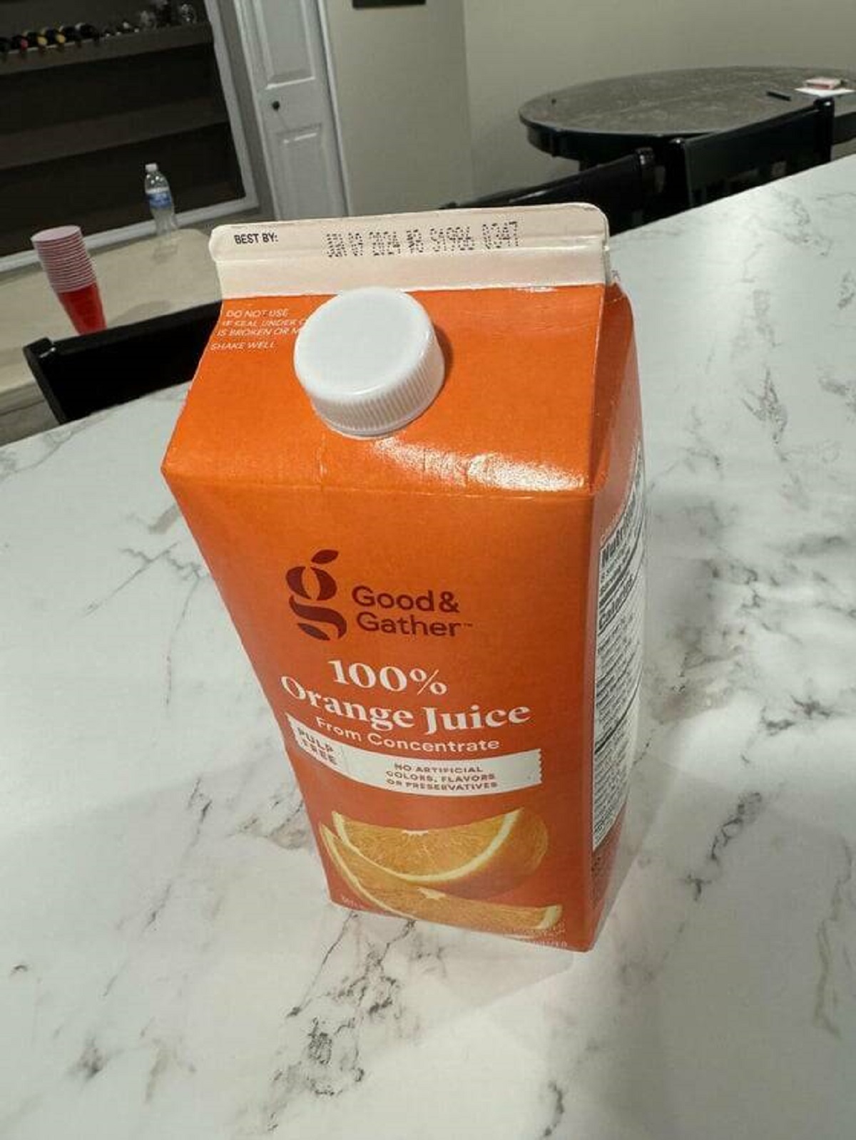 "This orange juice rapidly inflates itself immediately after closing"