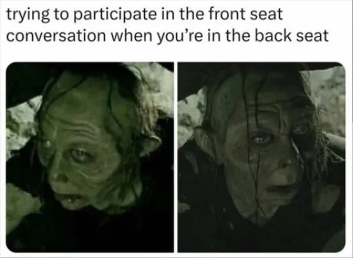 conversation from the back seat meme - trying to participate in the front seat conversation when you're in the back seat