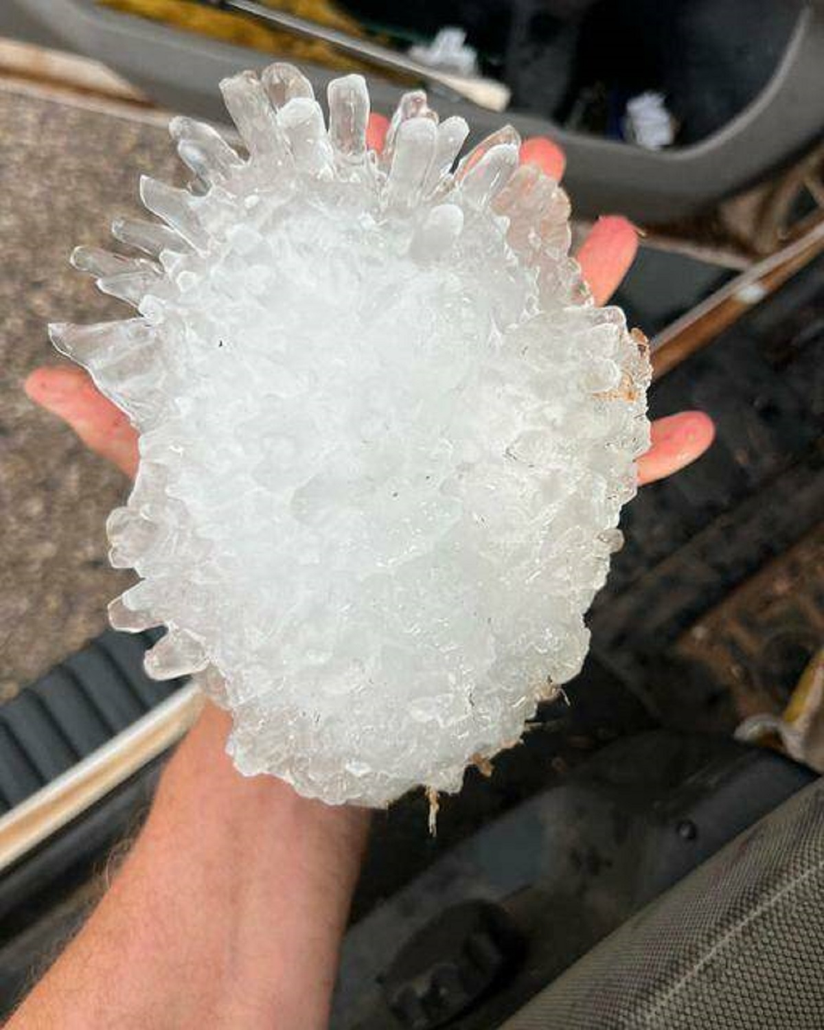 "Record 7.5 Inch Hail. Everything is Bigger in Texas. Egads."