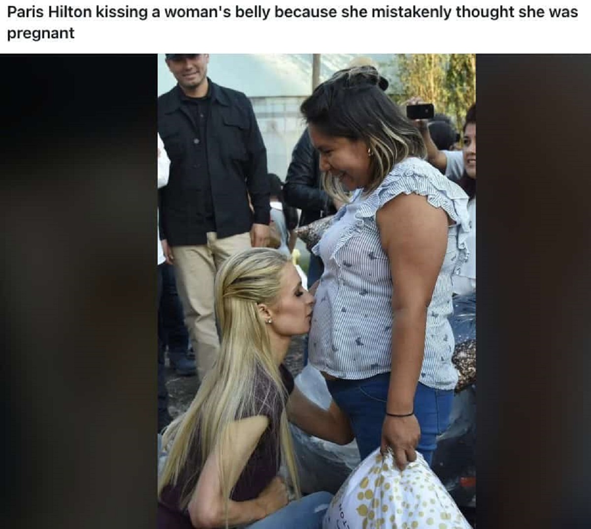 paris hilton kissing belly - Paris Hilton kissing a woman's belly because she mistakenly thought she was pregnant