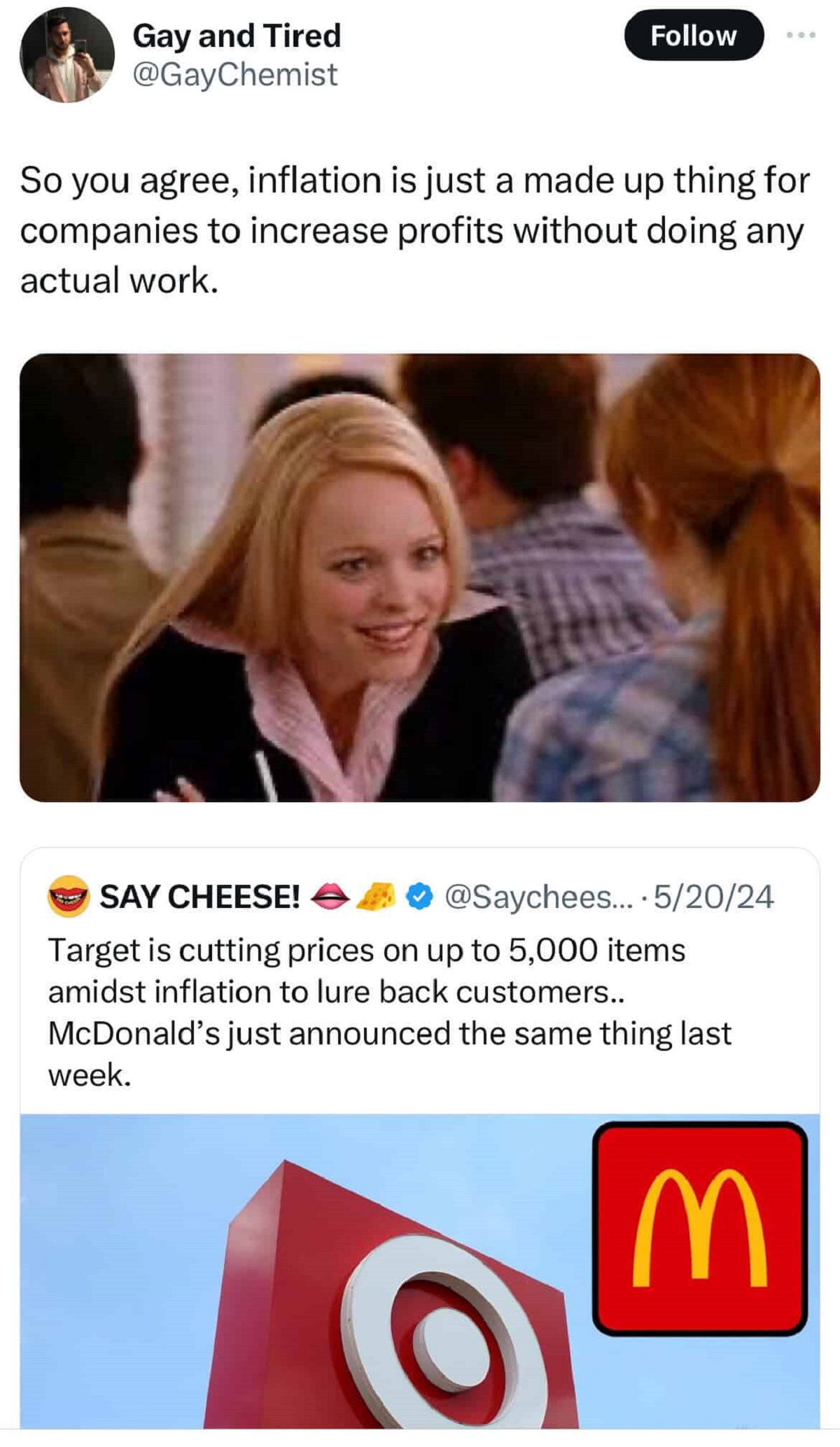 leave the country meme - Gay and Tired So you agree, inflation is just a made up thing for companies to increase profits without doing any actual work. Say Cheese! ... 52024 Target is cutting prices on up to 5,000 items amidst inflation to lure back custo