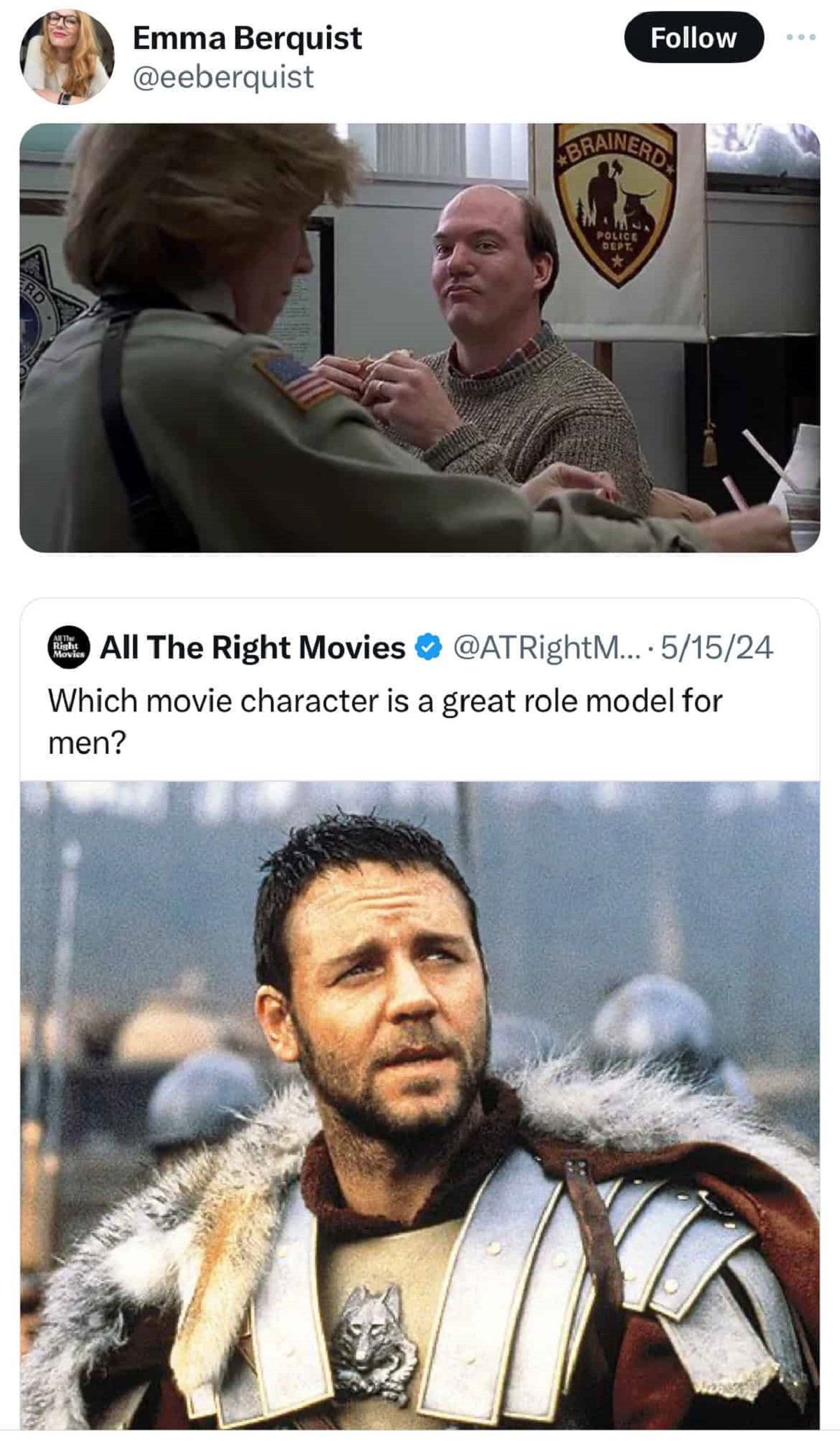 russell crowe gladiator - Emma Berquist All The Right Movies .... 51524 Which movie character is a great role model for men?