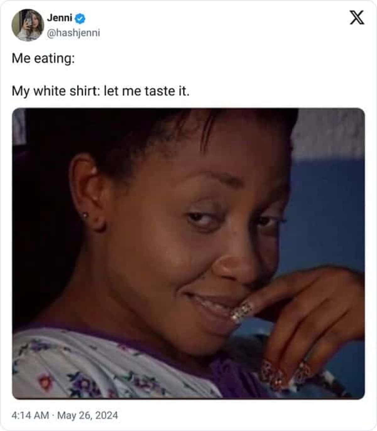 thanks twitter meme - Jenni Me eating My white shirt let me taste it. X