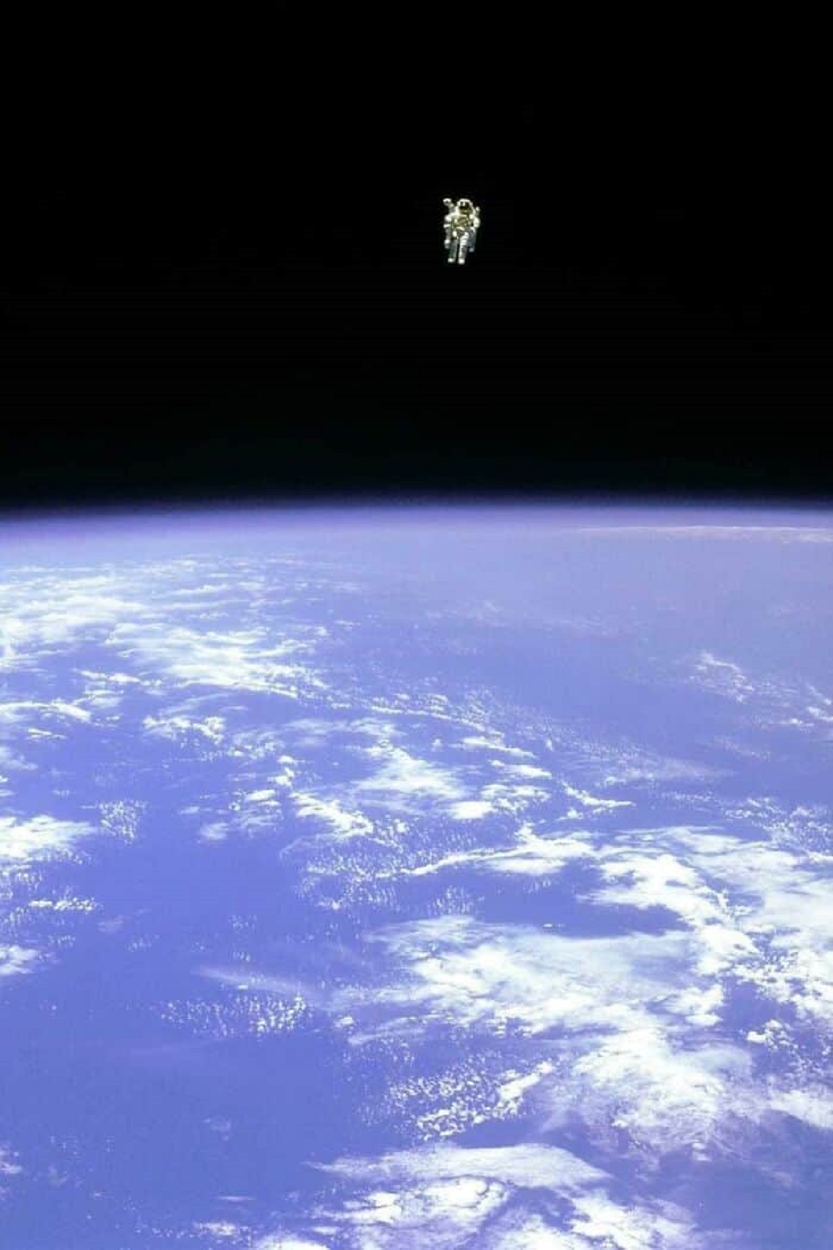Perhaps The Most-Terrifying Space Photograph To Date. Astronaut Bruce Mccandless II Floats Completely Untethered, Away From The Safety Of The Space Shuttle, With Nothing But His Manned Maneuvering Unit Keeping Him Alive. The First Person In History To Do So