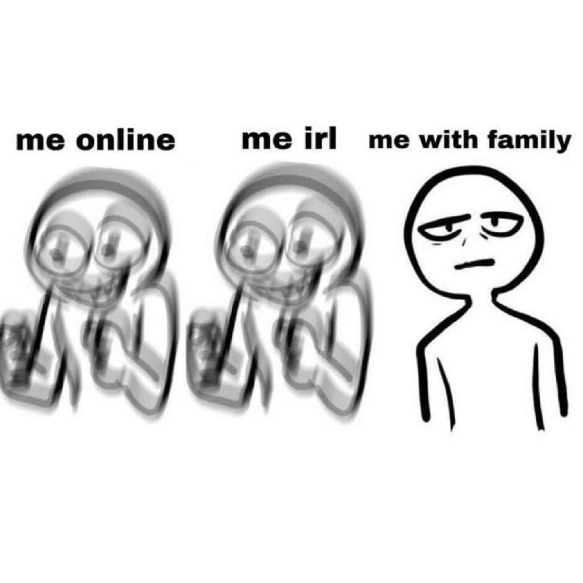 friendship dynamics meme - me online me irl me with family A