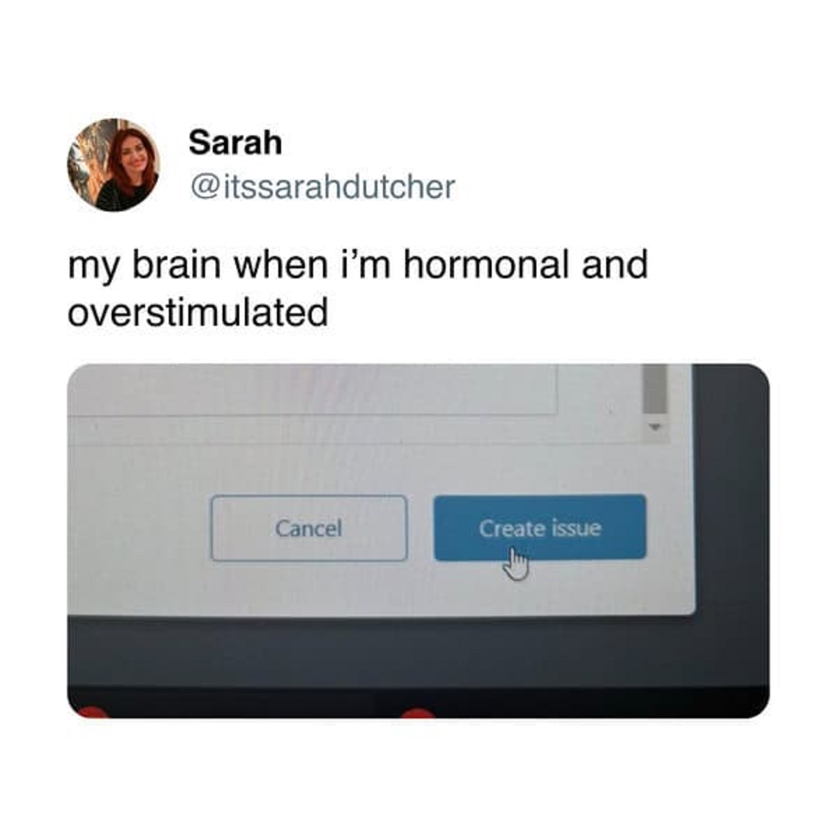 electronics - Sarah my brain when i'm hormonal and overstimulated Cancel Create issue