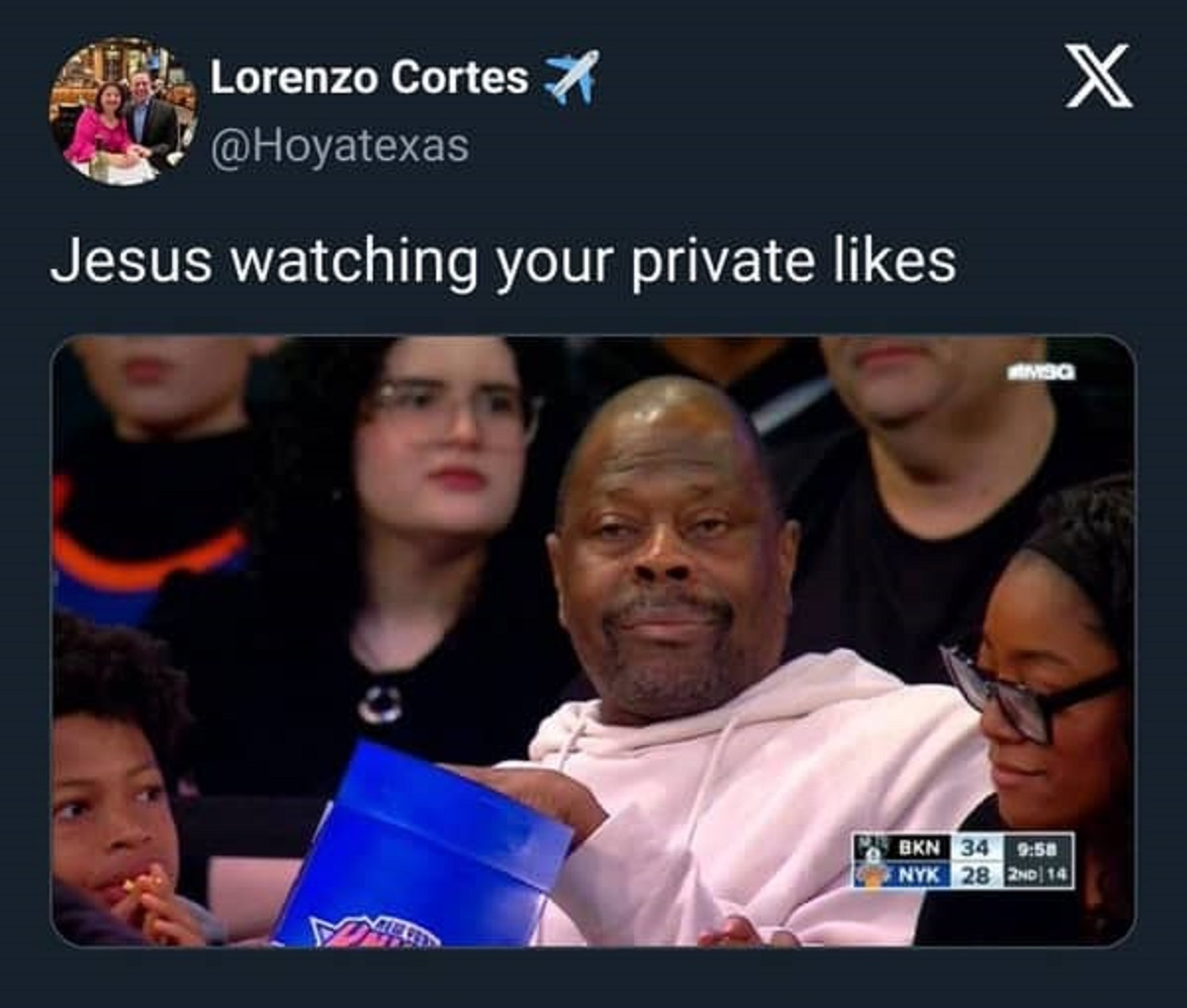 ewing eating popcorn - Lorenzo Cortes Jesus watching your private Bkn 34 Nyk 28 2ND 14 X