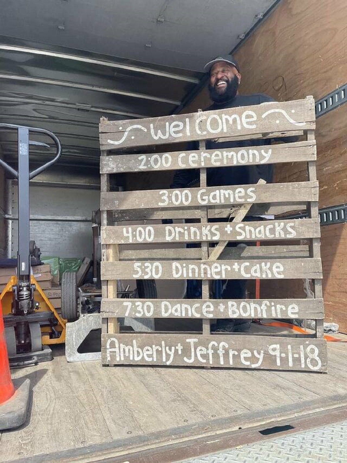"My shipping pallet had previously been used as a sign at a wedding in 2018"
