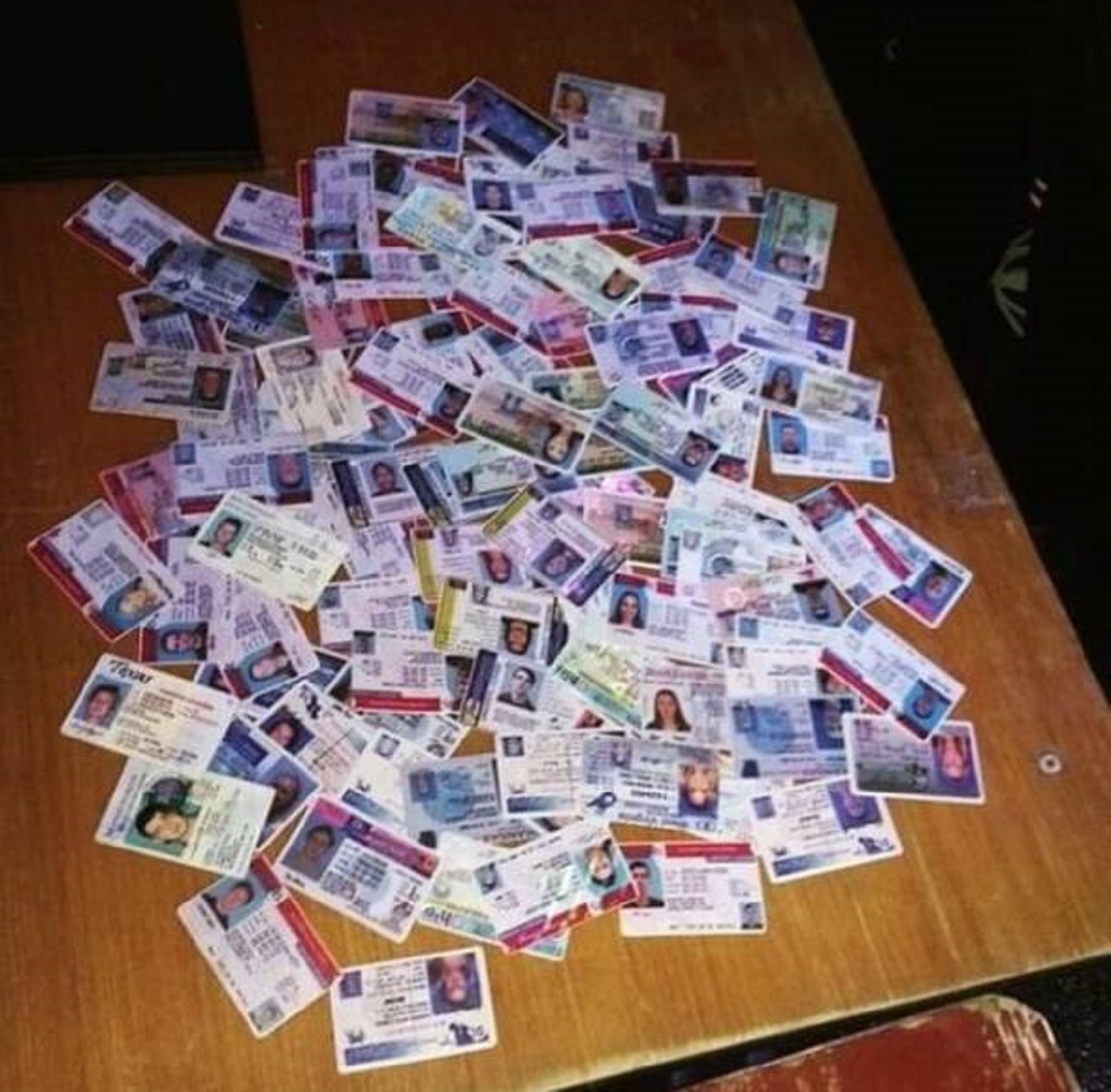 "All of the fake IDs collected at a music festival"