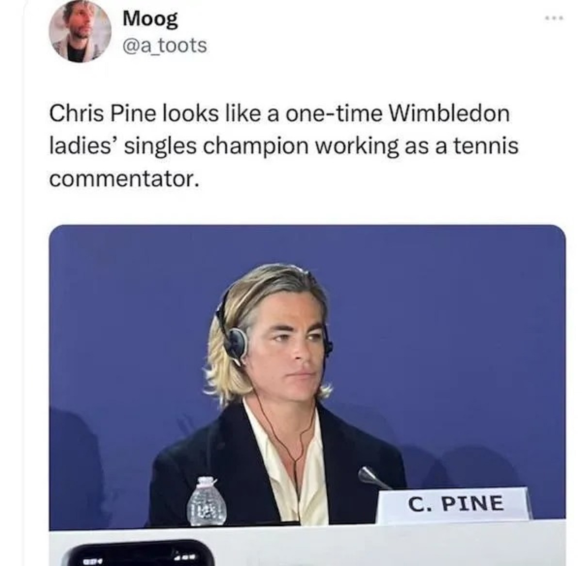 chris pine nico rosberg - Moog Chris Pine looks a onetime Wimbledon ladies' singles champion working as a tennis commentator. C. Pine