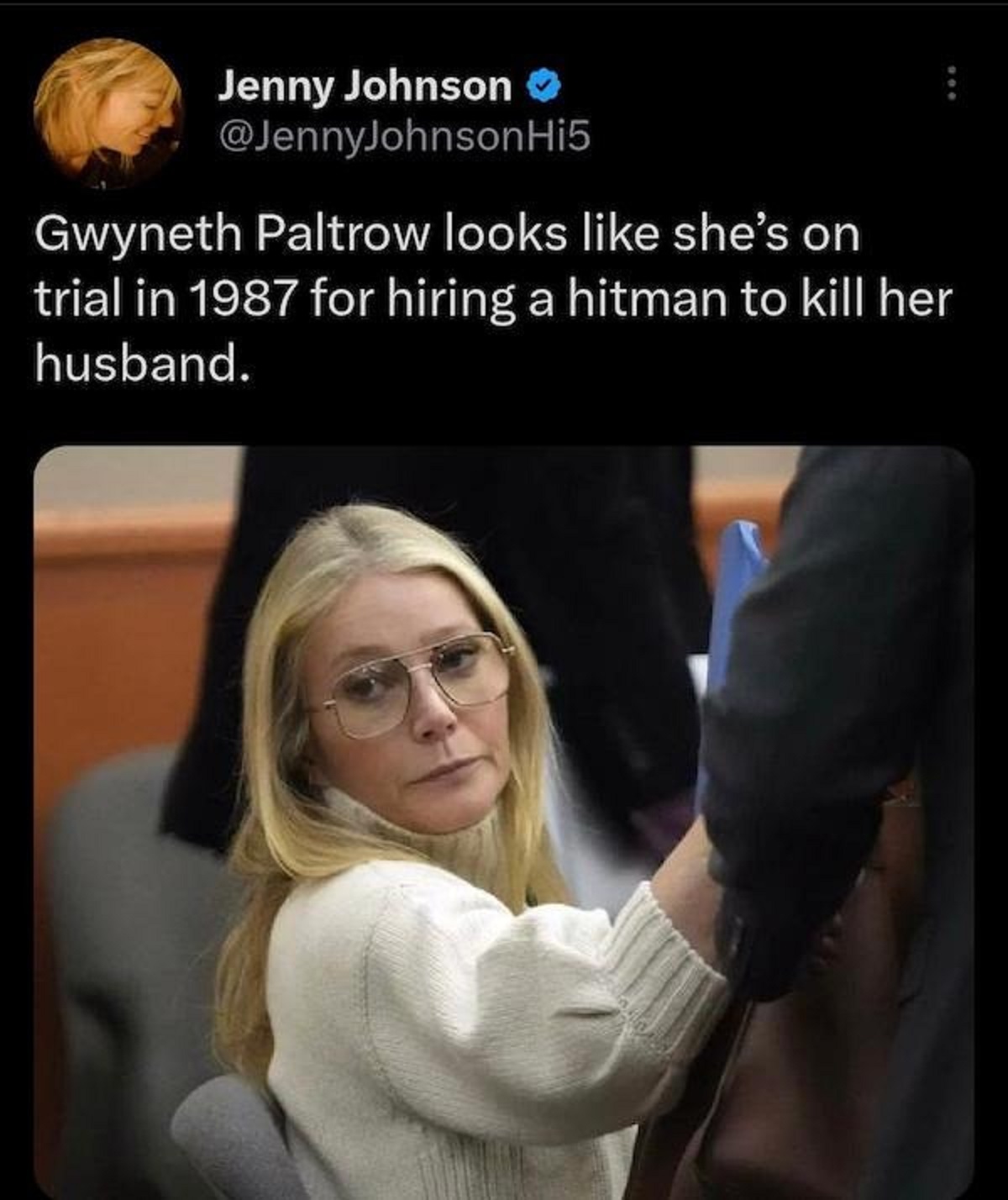 gwyneth paltrow court trial - Jenny Johnson Hi5 Gwyneth Paltrow looks she's on trial in 1987 for hiring a hitman to kill her husband.