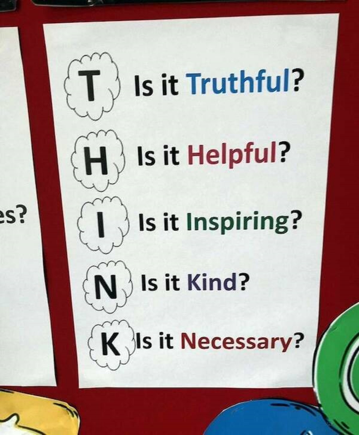 poster - es? T Is it Truthful? H Is it Helpful? Is it Inspiring? N Is it Kind? K Is it Necessary?