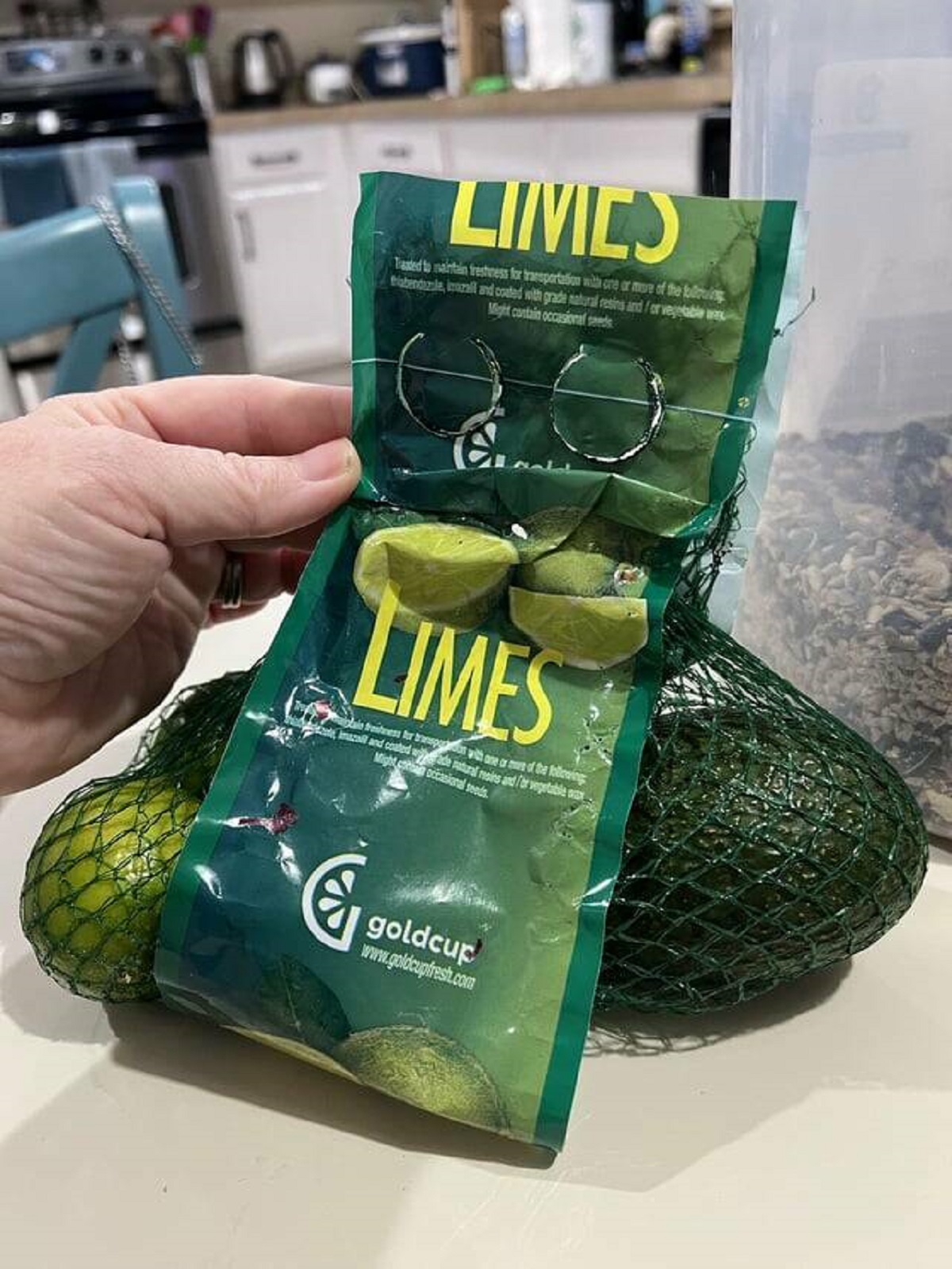 "There is an avocado in my bag of limes."