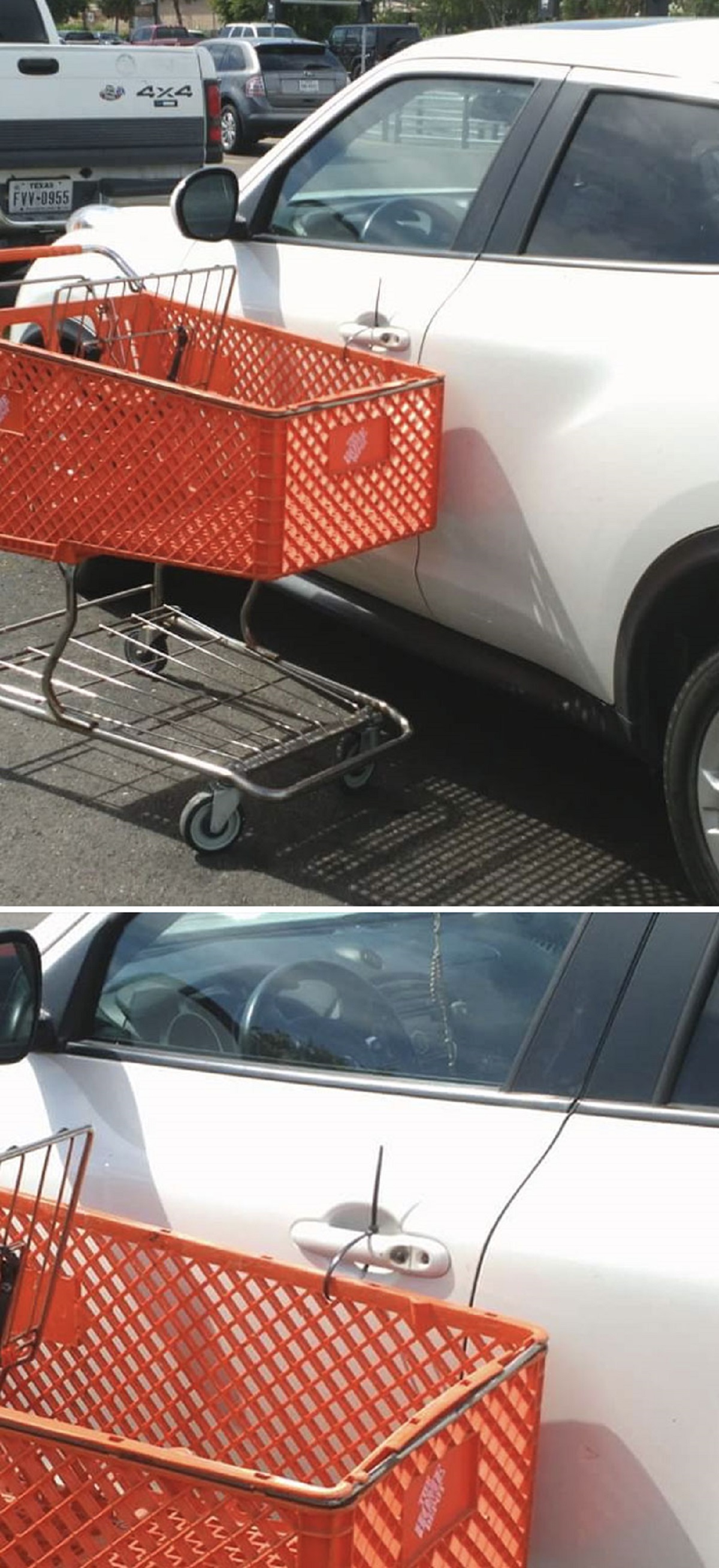 zip tie shopping cart to car