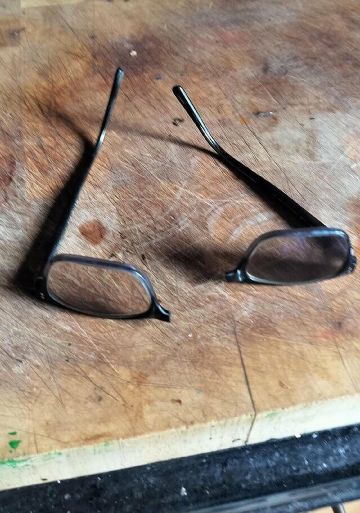 "Just before leaving for work, my only pair of glasses snapped in half."