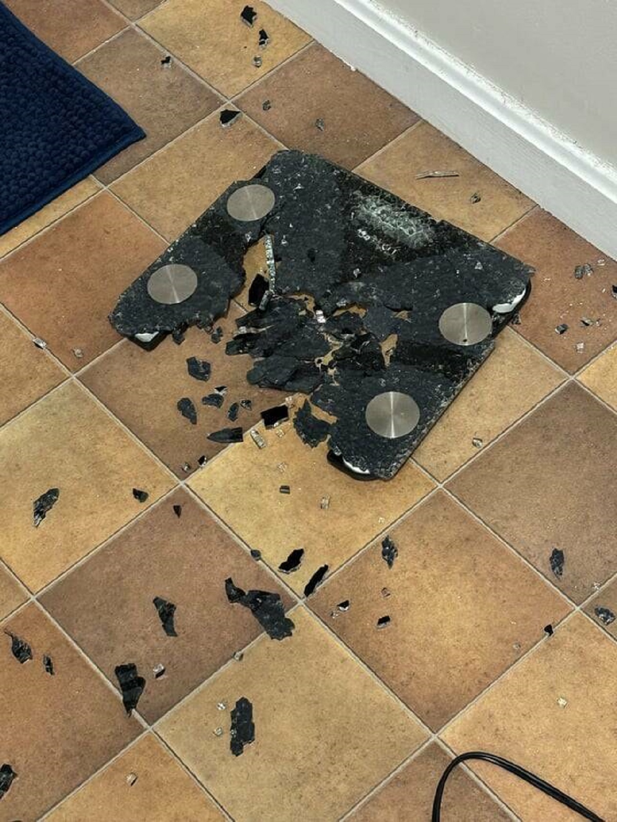 "My bathroom scale randomly shattered. No sound, nothing around it that could’ve hit it."