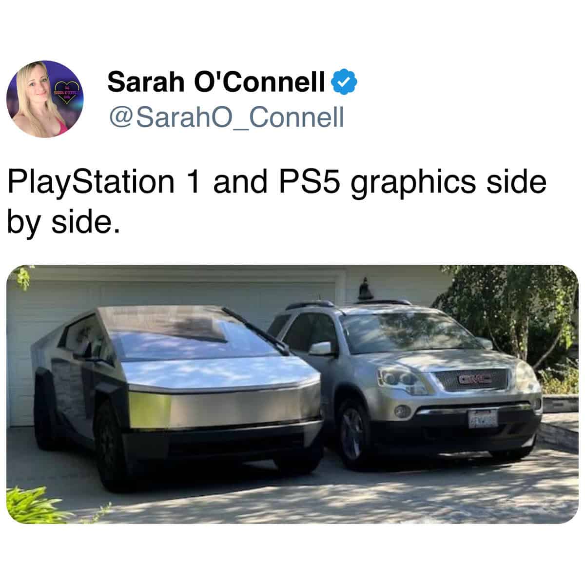 Meme - Sarah O'Connell Sparn Dootc PlayStation 1 and PS5 graphics side by side. Crivl